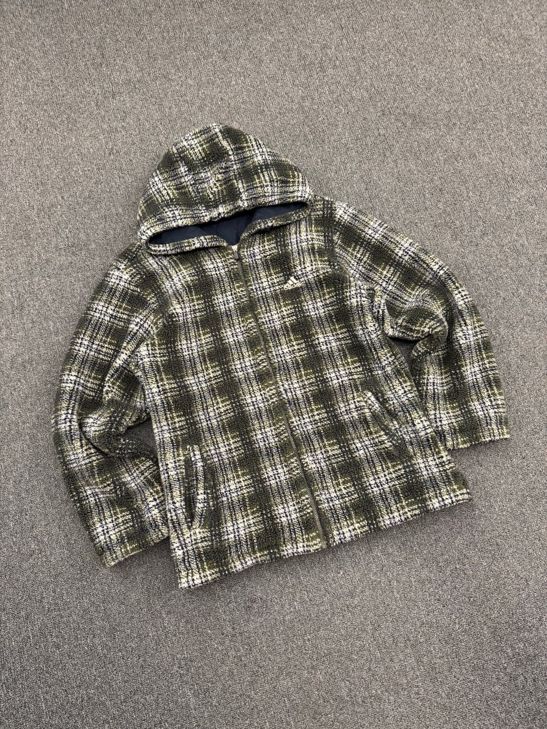 105)90’s 아디다스 빈티지 셰르파 체크 후드 자켓 상품이미지4