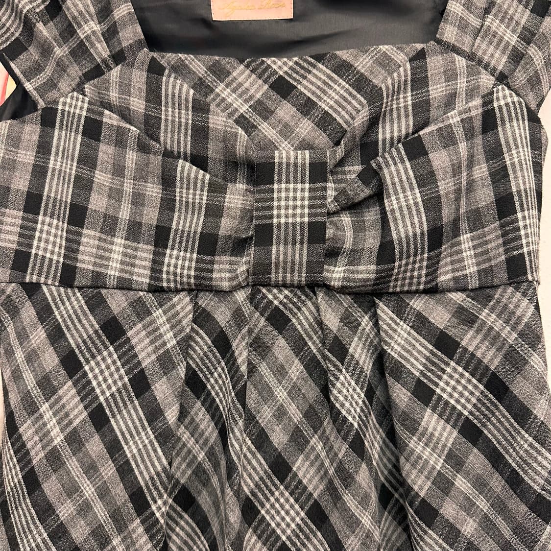 Black Gray Plaid Check Ribbon Dress  상품이미지5