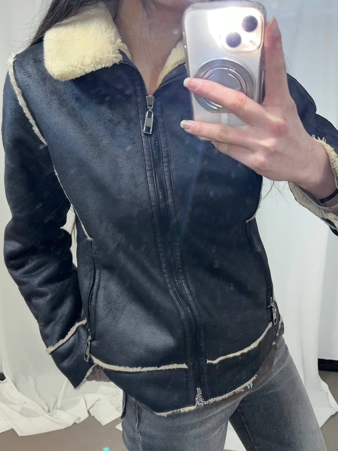 블랙 퍼 트리밍 무스탕 상품이미지5