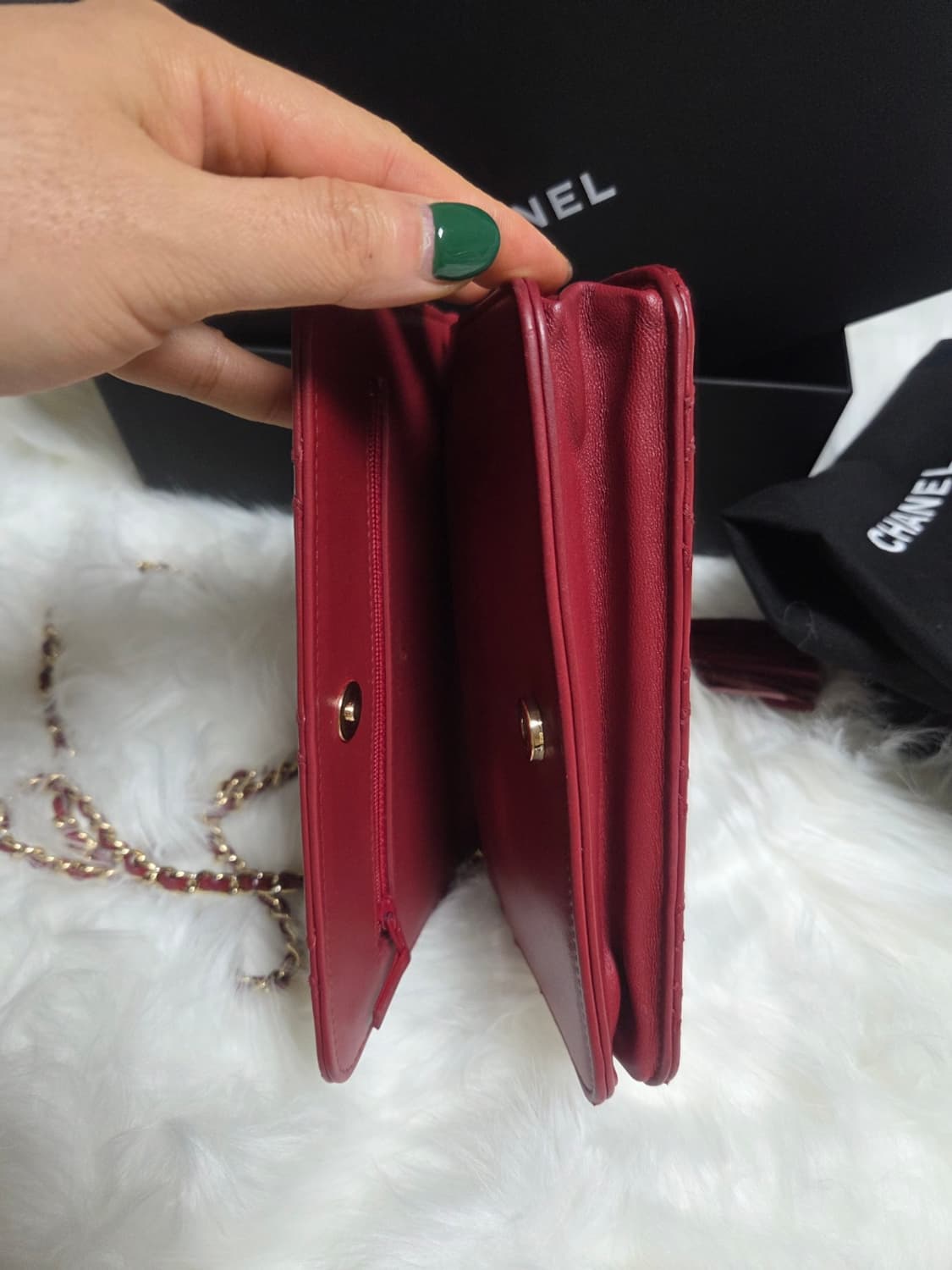 샤넬 체인 숄더백 버건디 태슬 (풀박) woc 상품이미지7