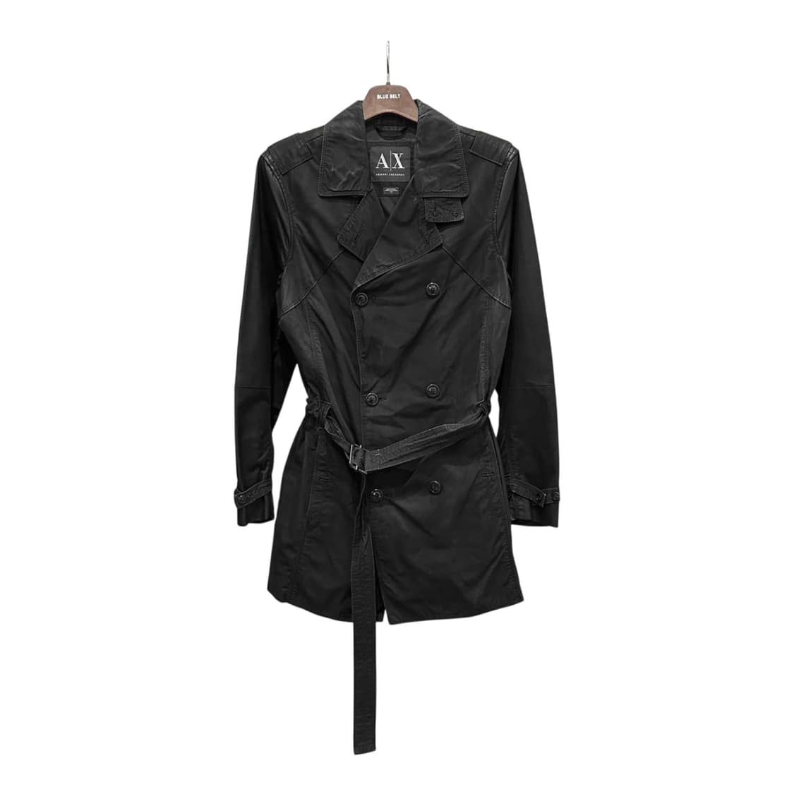 아르마니 익스체인지 코튼 테크 트렌치 코트 더블버튼 벨트 디테일 블랙 상품이미지1