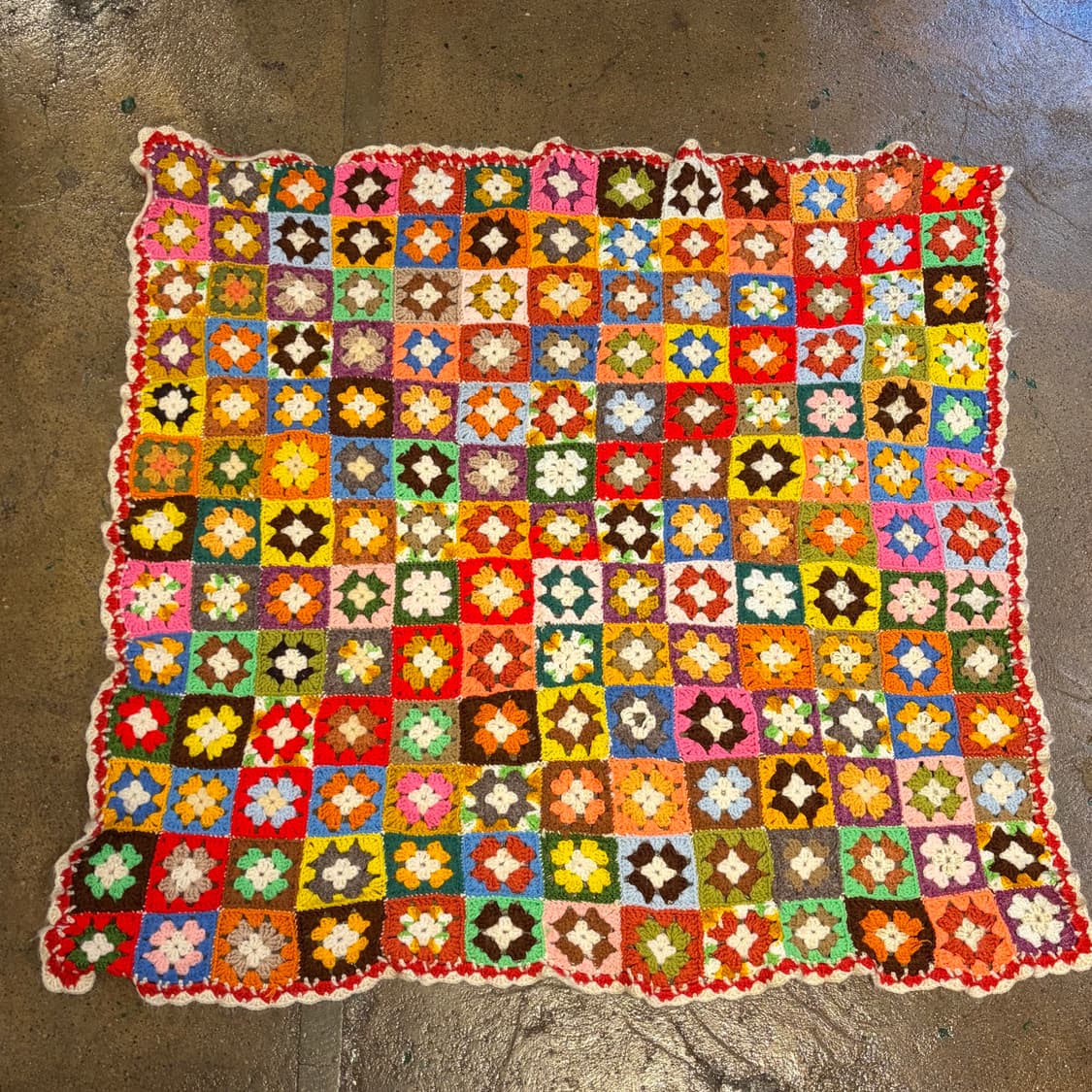 90s USA 멀티 꽃 니트 카페트 러그 매트 담요 상품이미지1