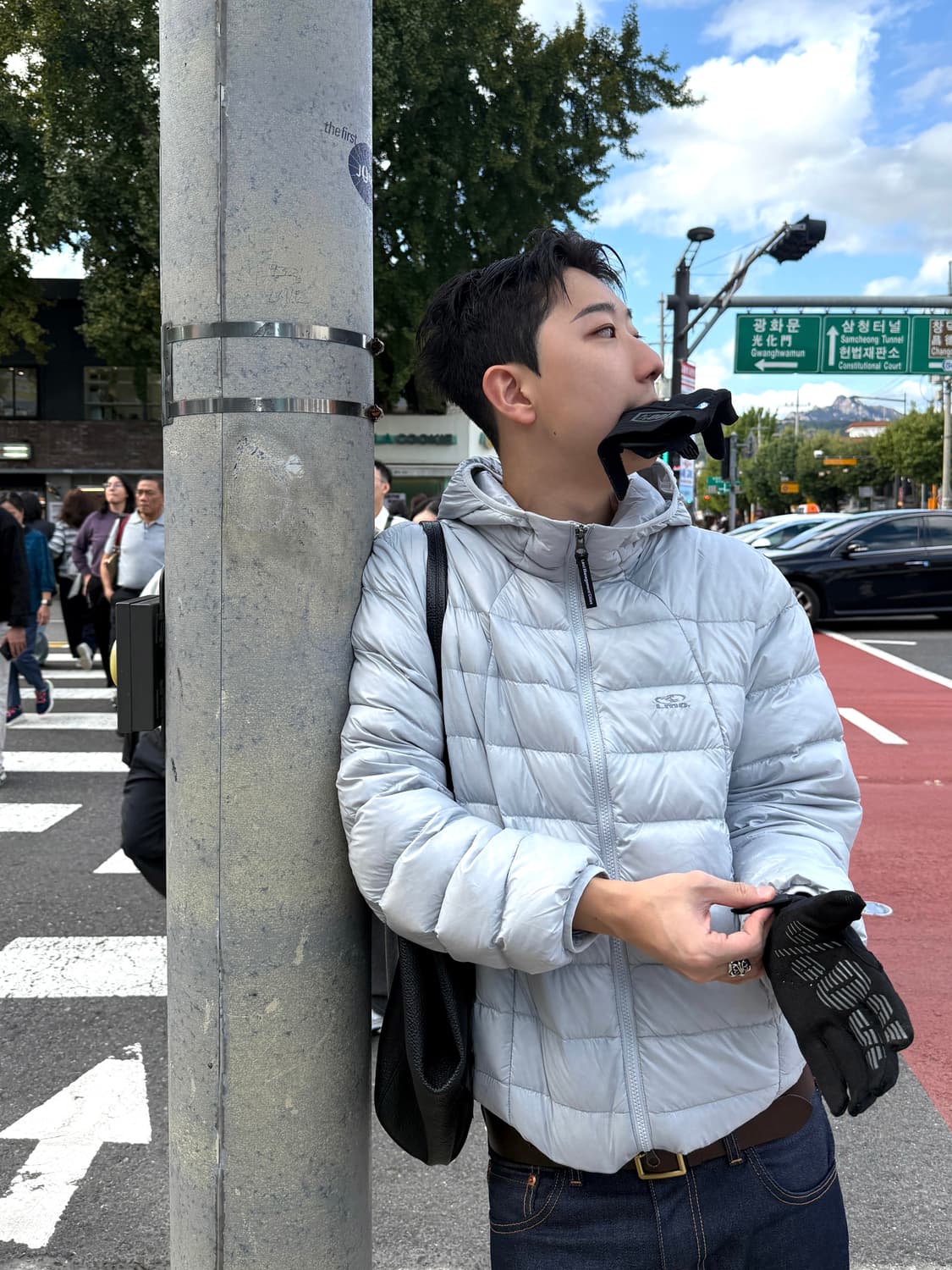 (L) LMC 25FW 후드 다운 자켓 라이트그레이 상품이미지2