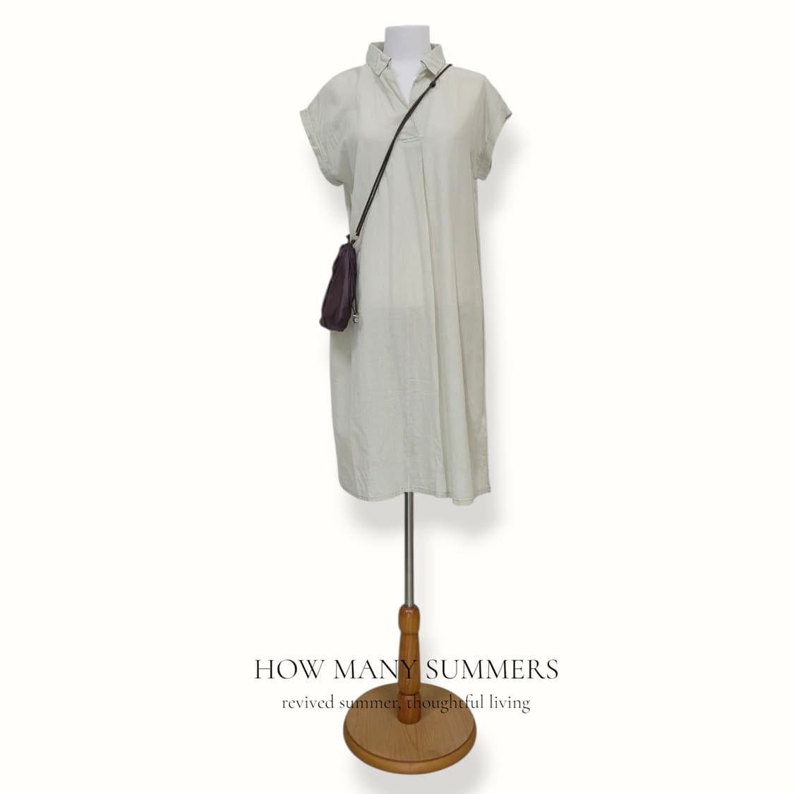 면 셔츠 원피스 L 라이트베이지 오픈카라 반팔 상품이미지1