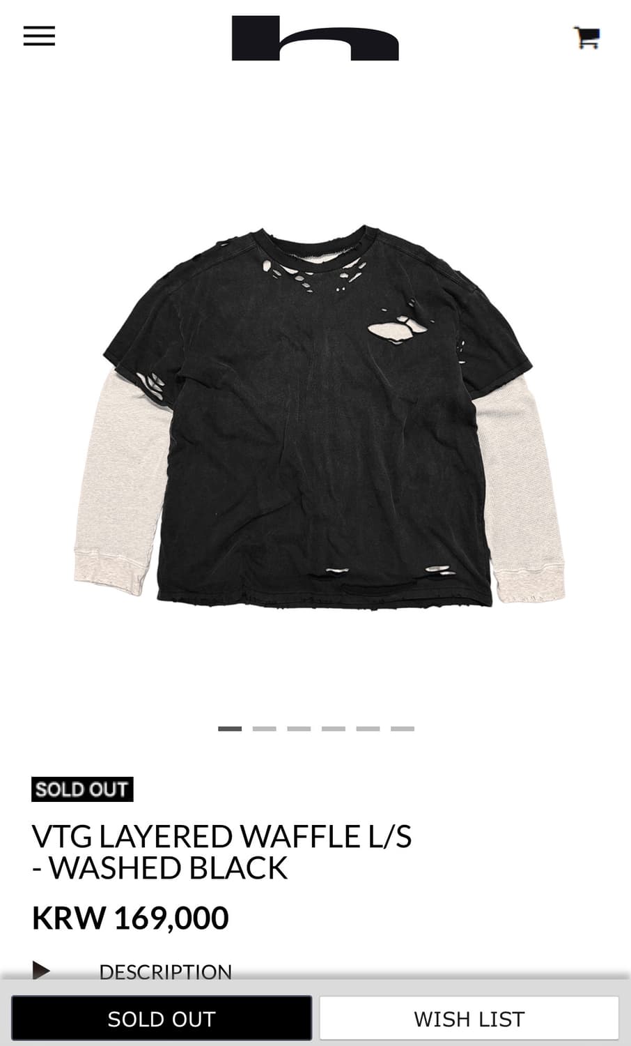 홈리스 레이어드 와플 롱슬리브 워시드 블랙  상품이미지1