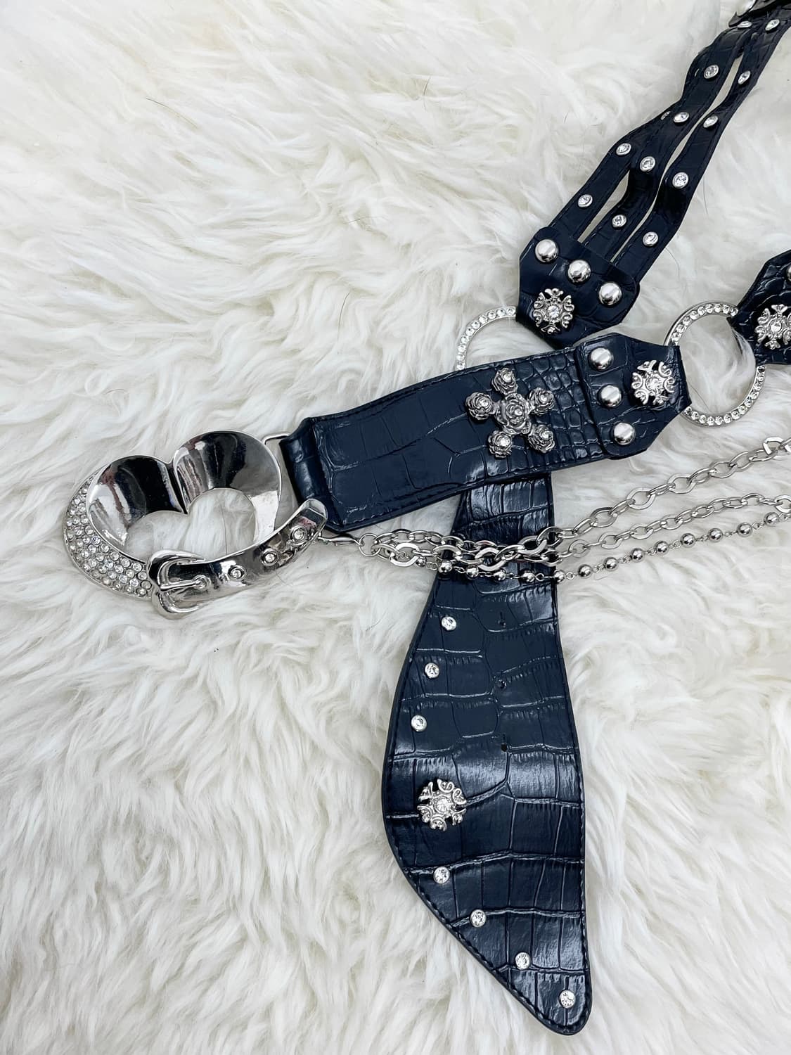 락시크 하트 큐빅 체인 레이어드 와이드 벨트 상품이미지6