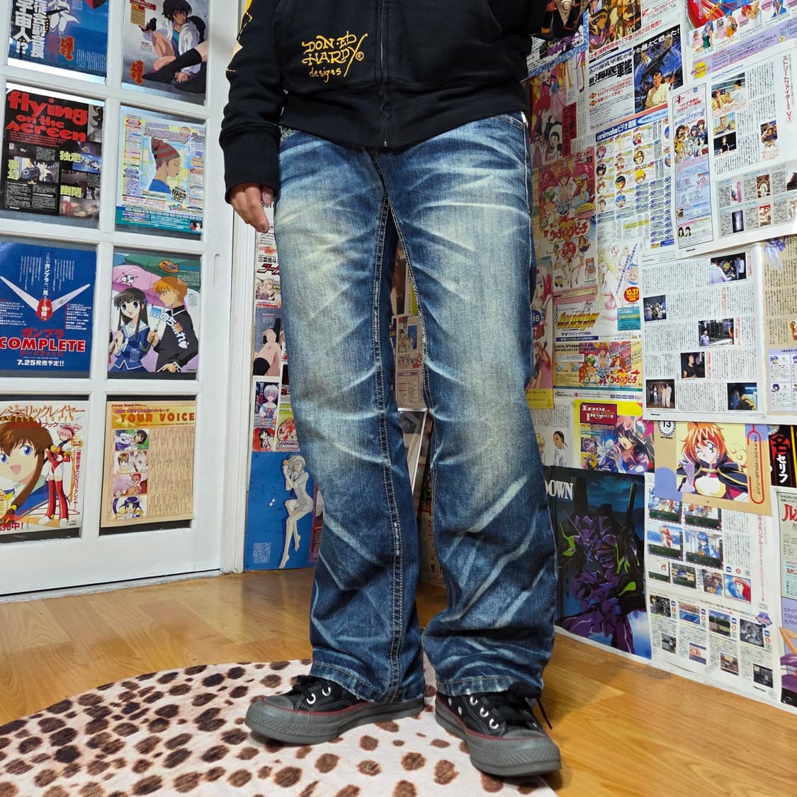 y2k 펑크 크로스 패치 스컬 스터드 데님 팬츠 상품이미지2