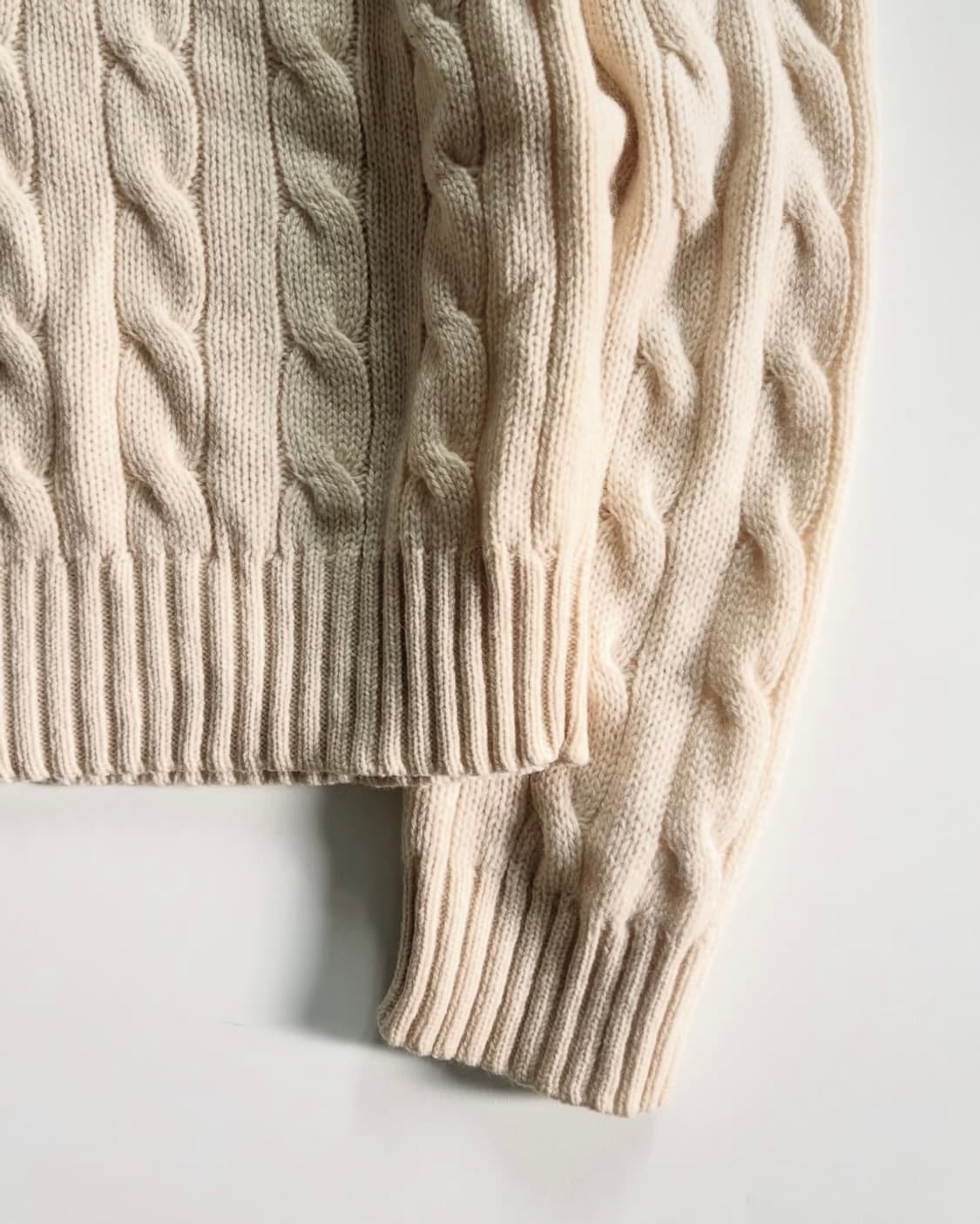 Polo 폴로 랄프로렌 아이보리 케이블 램스울 반집업 니트 상품이미지4