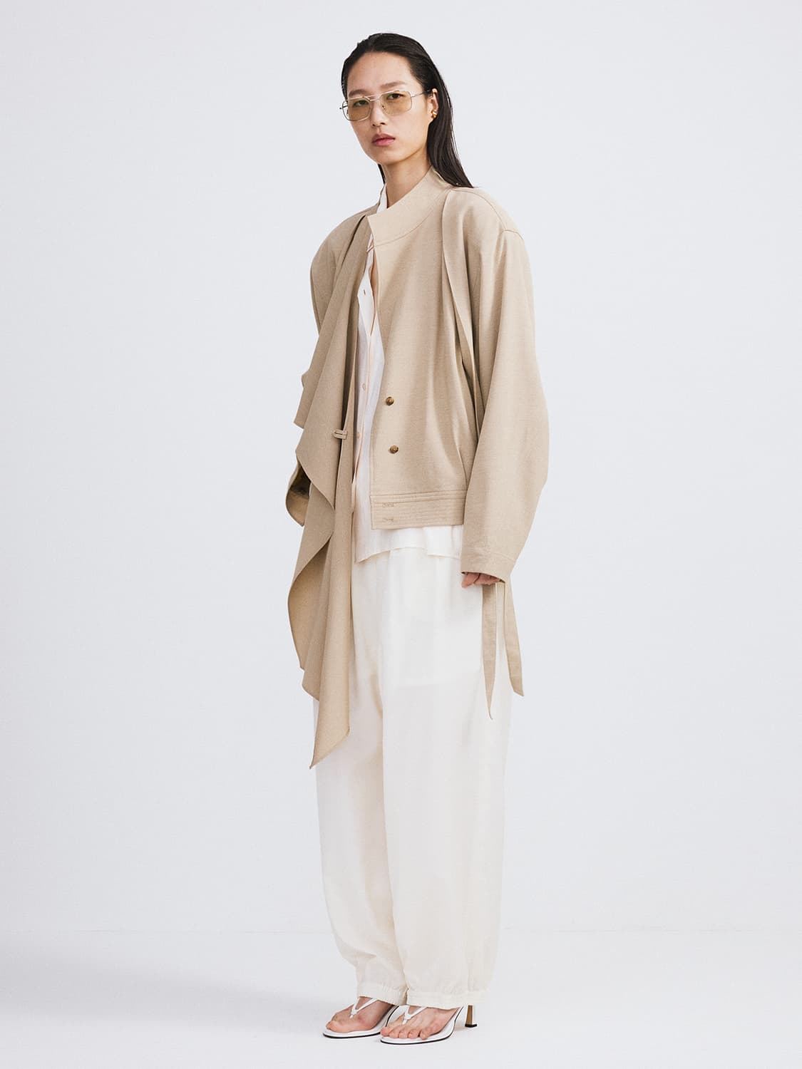 렉토 RECTO 드레이프 스카프 디테일 점퍼 자켓 다크 베이지 상품이미지4