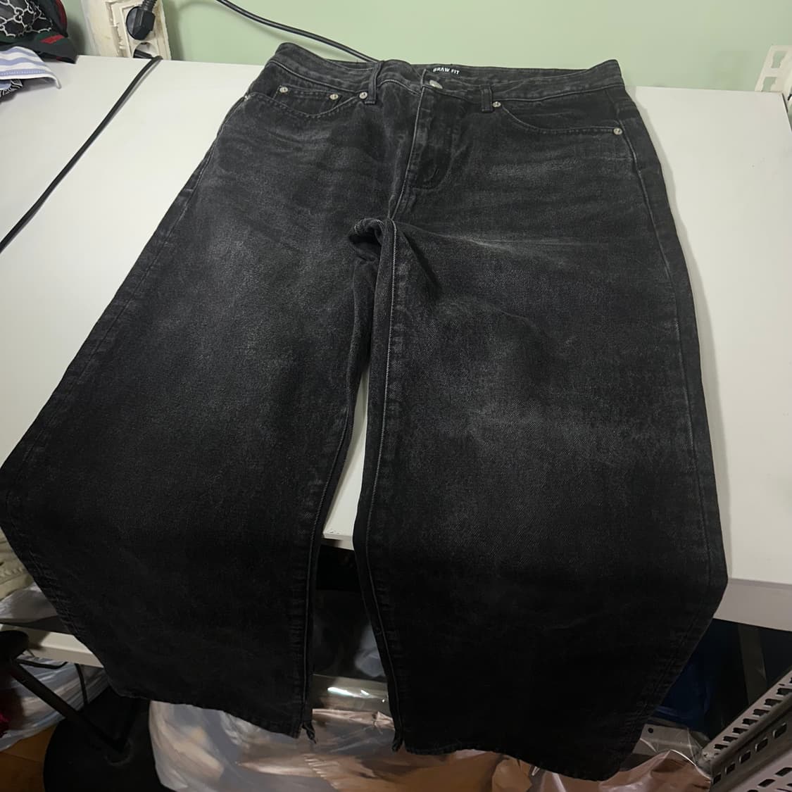 L-XL 드로우핏 빈티지블랙 워시드 와이드 데님팬츠 상품이미지3