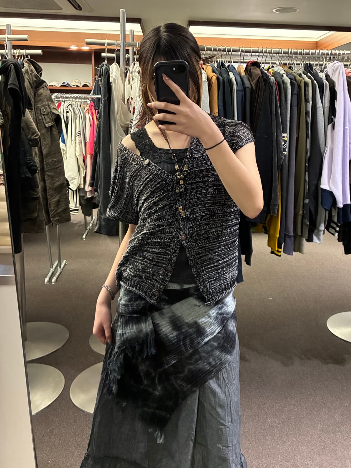 LL)Japanese vintage 여성 반팔 그물 니트 가디건 상품이미지1