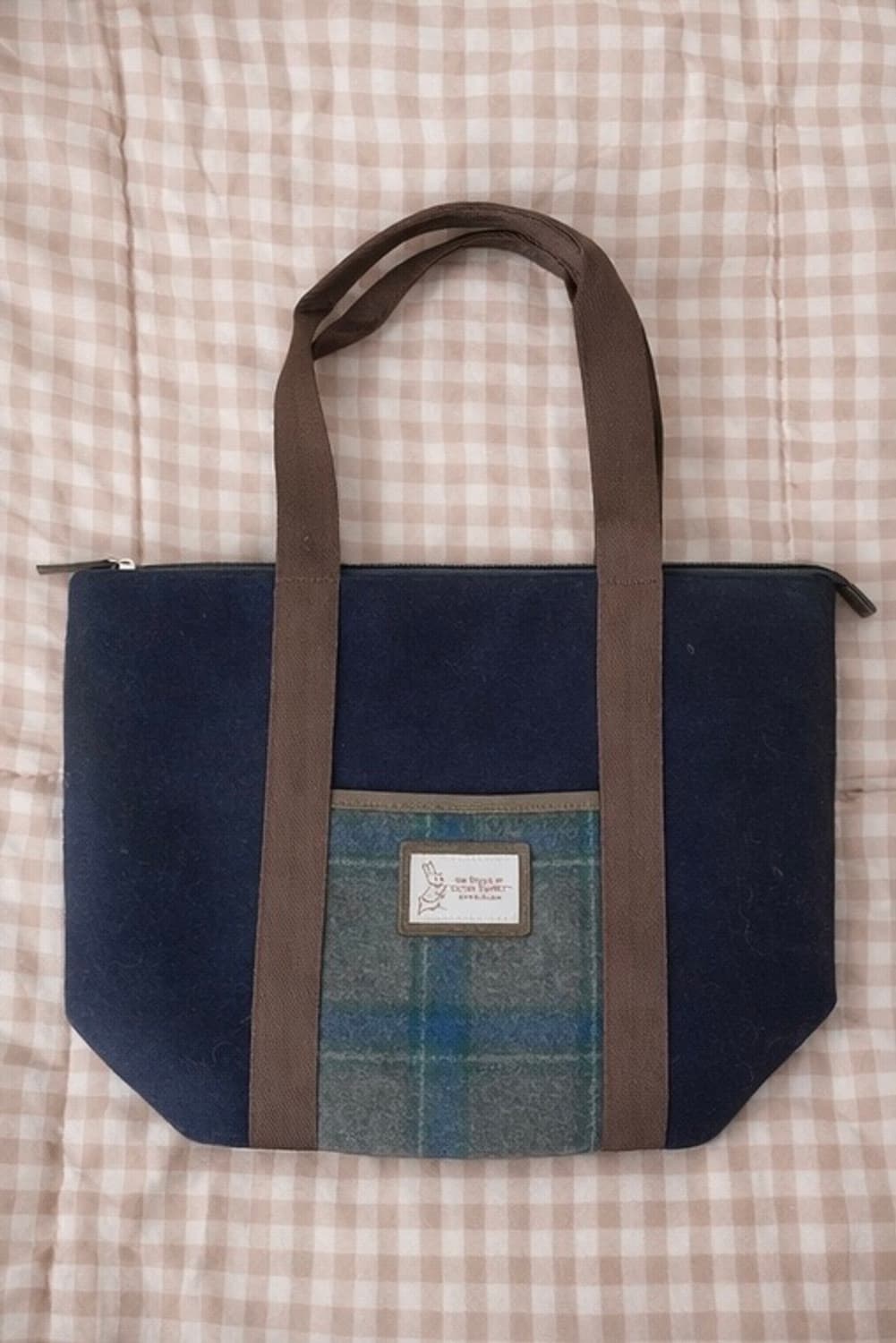 모리걸 빈티지 토끼 패치 모직 토트백 🐰💙🤎 상품이미지1