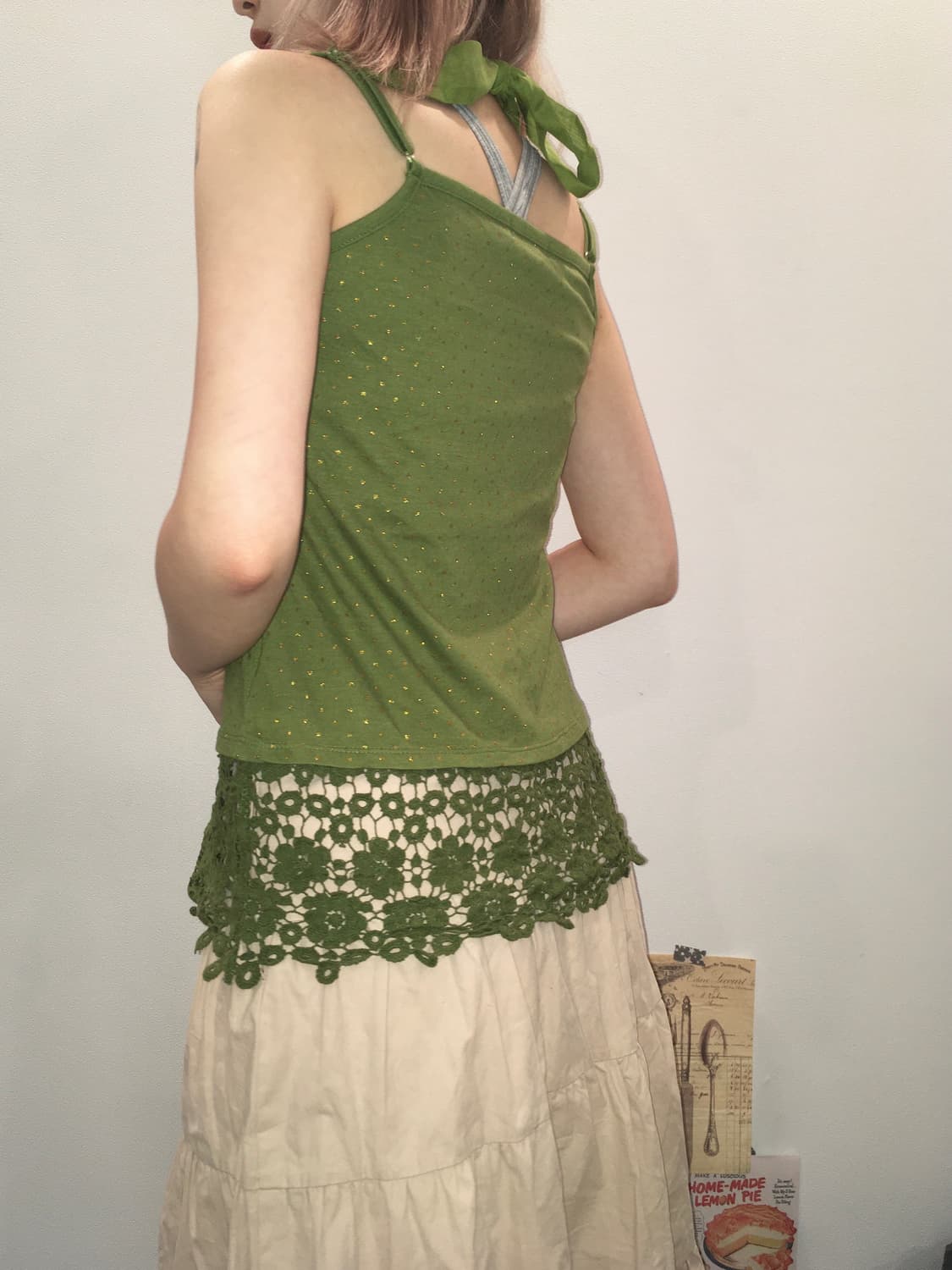 jpn vintage green halter crochet sleevel 상품이미지3