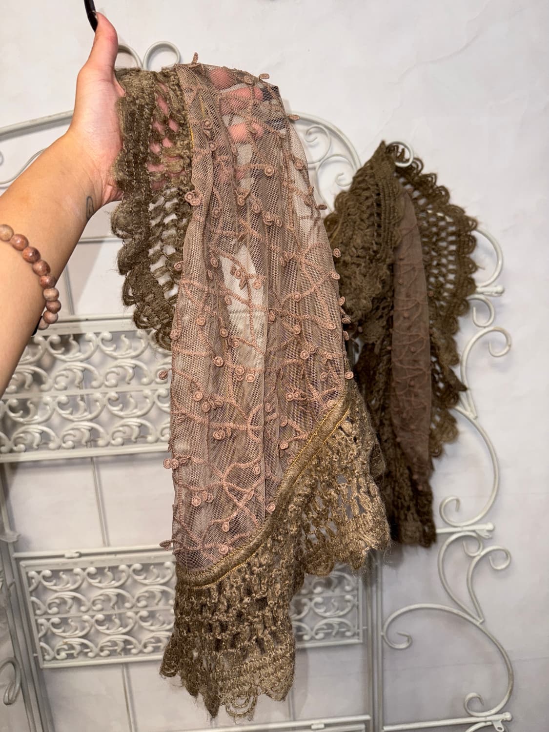 Khaki brown fairy lace crochet muffler 상품이미지4