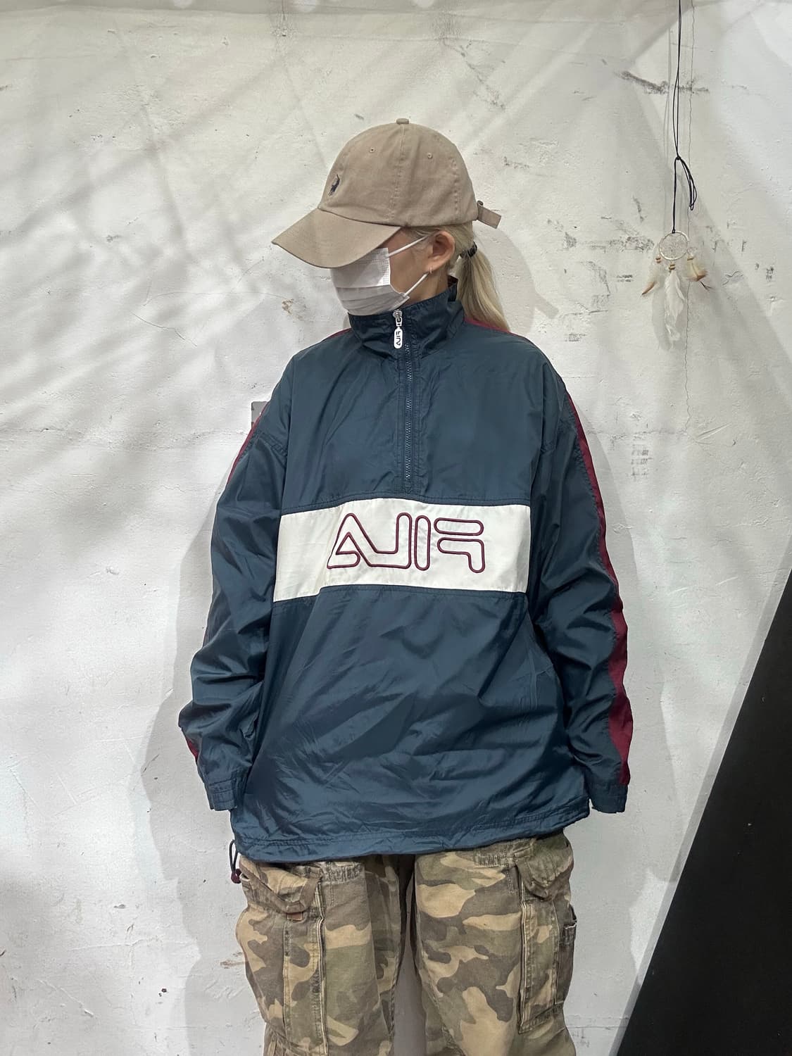 휠라 차콜 화이트 빅 로고 아노락 바람막이 올드스쿨 트랙 자켓 S 상품이미지2