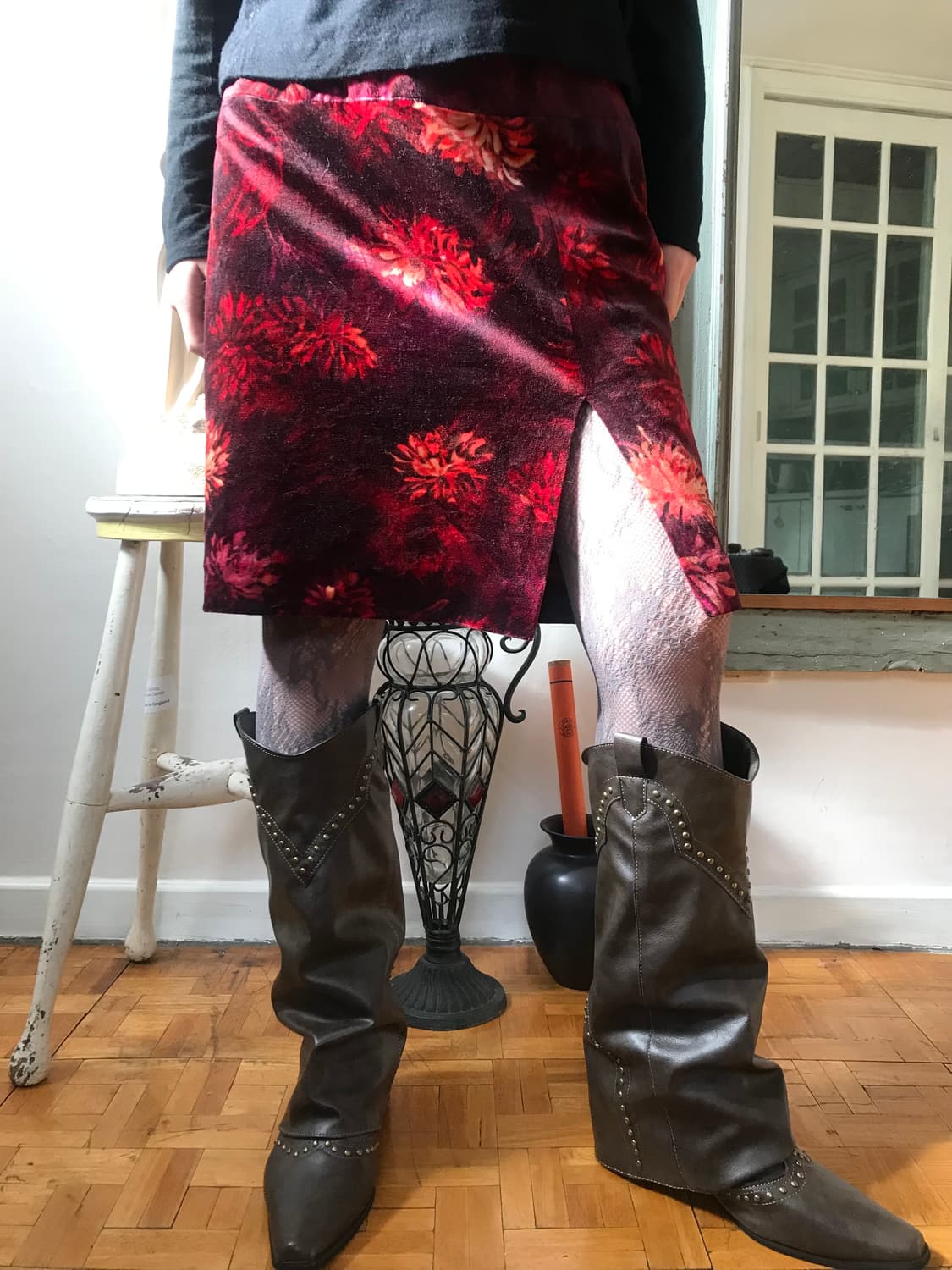 vintage velvet pattern skirt (26inch) 상품이미지4