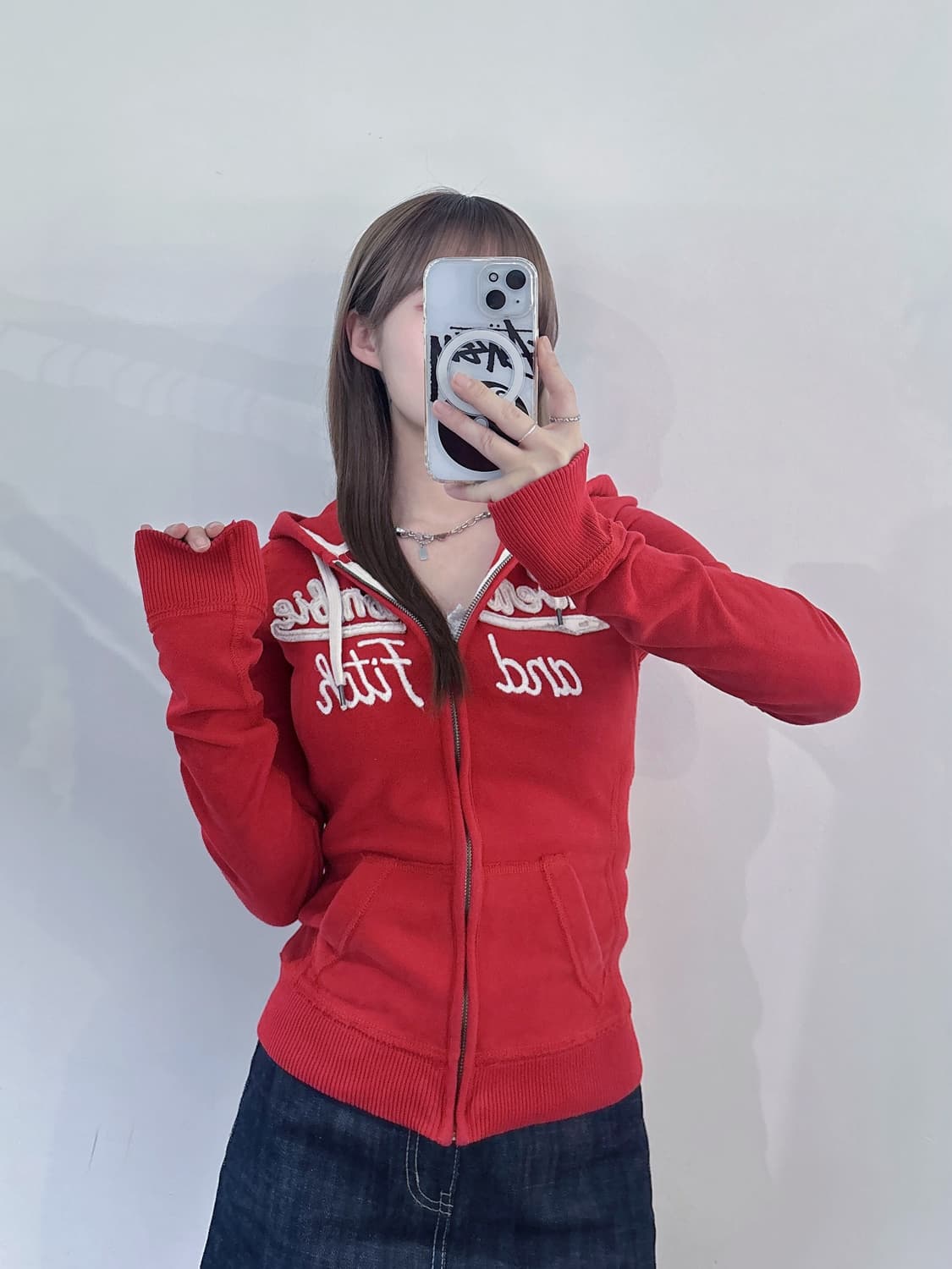 아베크롬비 레드 빅로고 후드집업 상품이미지1