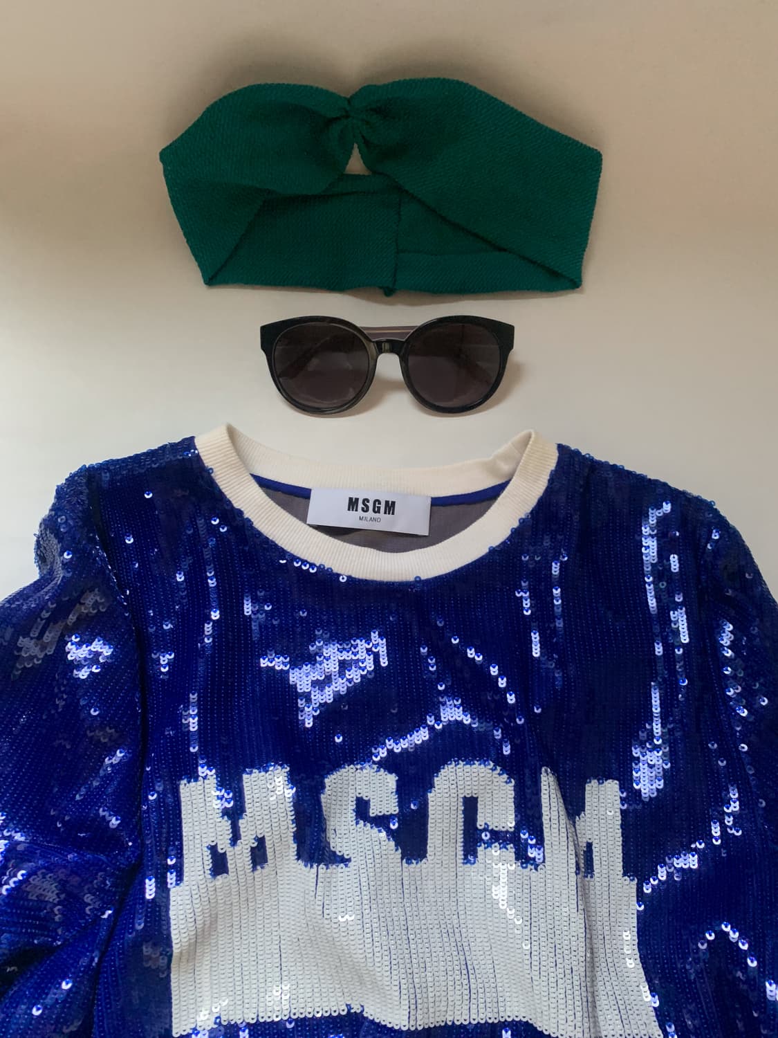 MSGM 블루 시퀸 스팽글 여성 반팔 티셔츠 S사이즈 상품이미지2