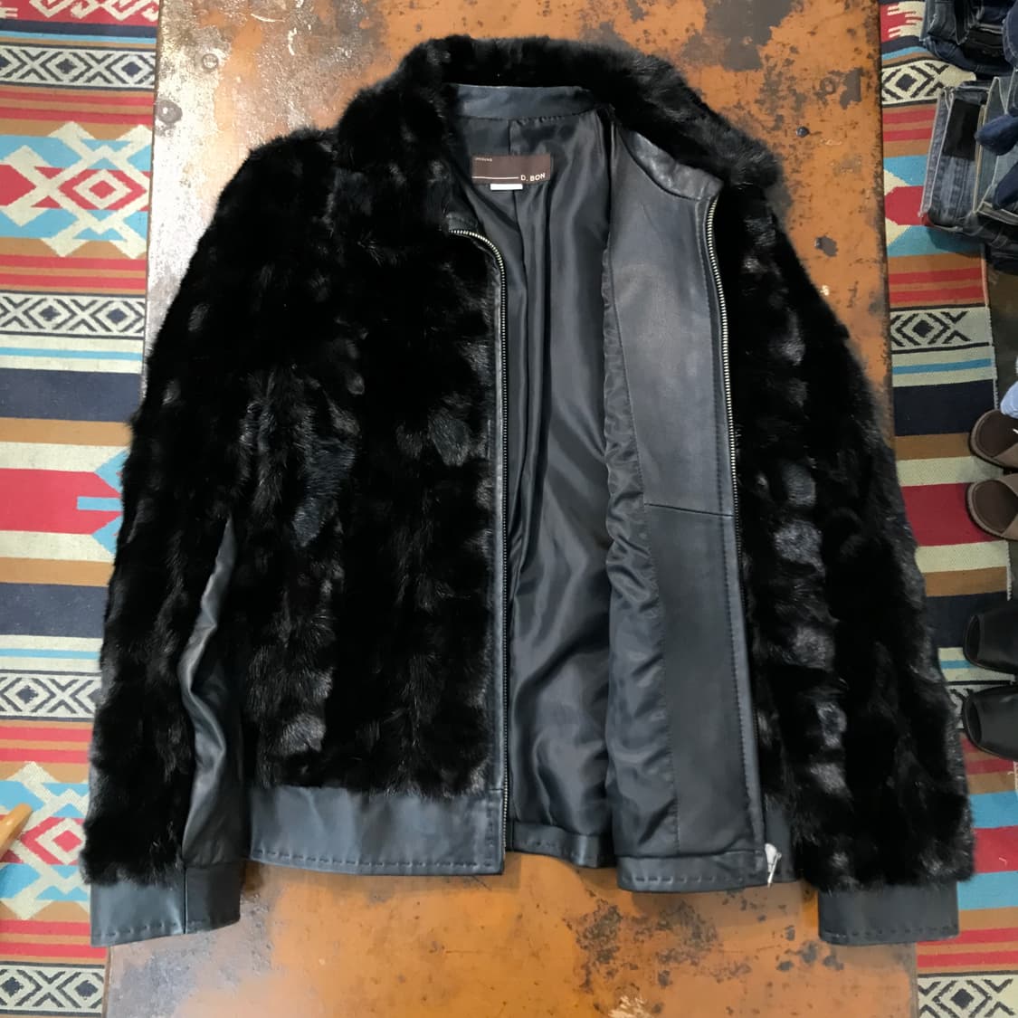 VTG 빈티지 블랙 밍크 양가죽 레이어드 레더 자켓 여성 55 사이즈 상품이미지5
