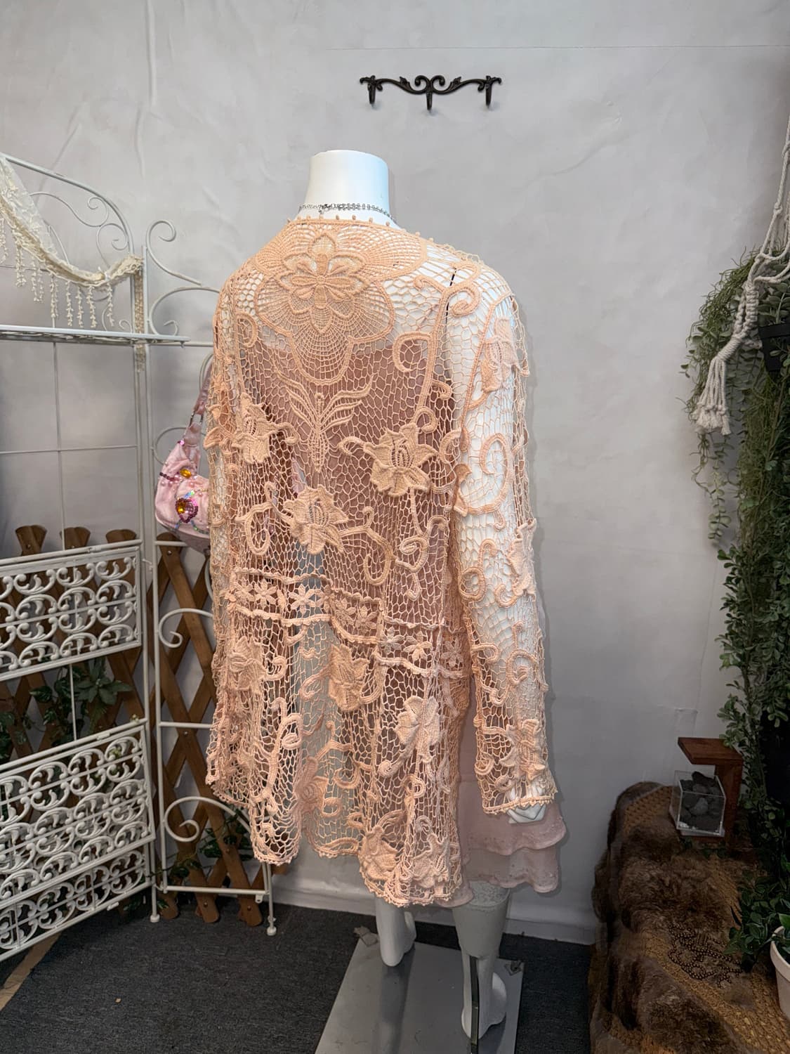 Coral pink oriental crochet loose 가디건 상품이미지5
