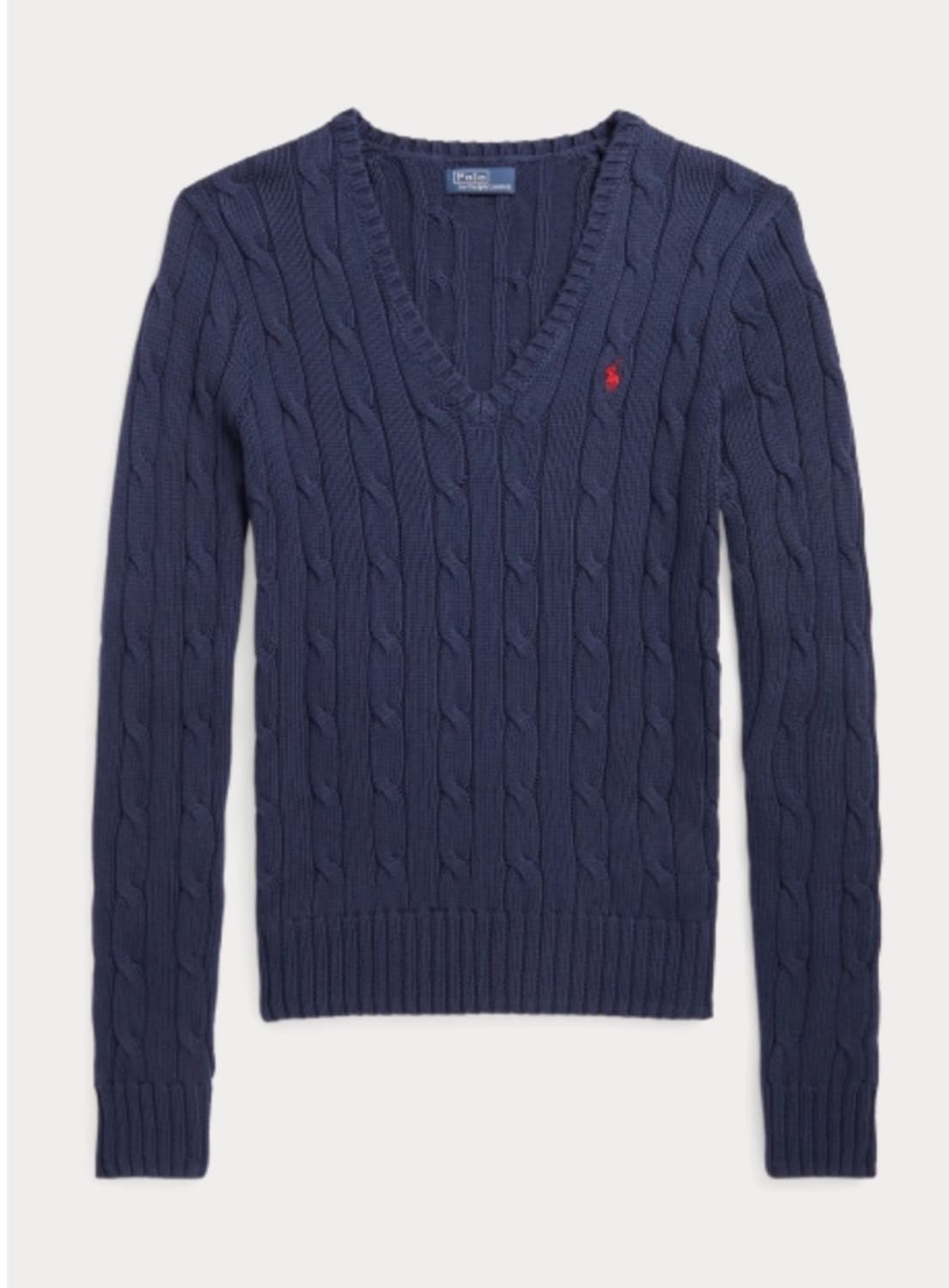 폴로 랄프로렌 케이블 코튼 니트 브이넥 네이비 상품이미지1