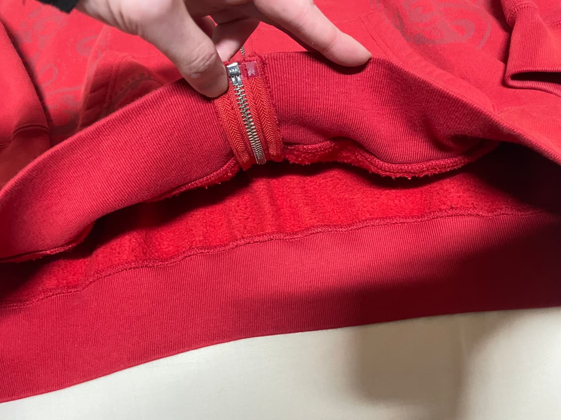 슈프림 레더 아플리케 집업 후드 스웨트셔츠 번트 레드 - 25SS 교환 상품이미지10