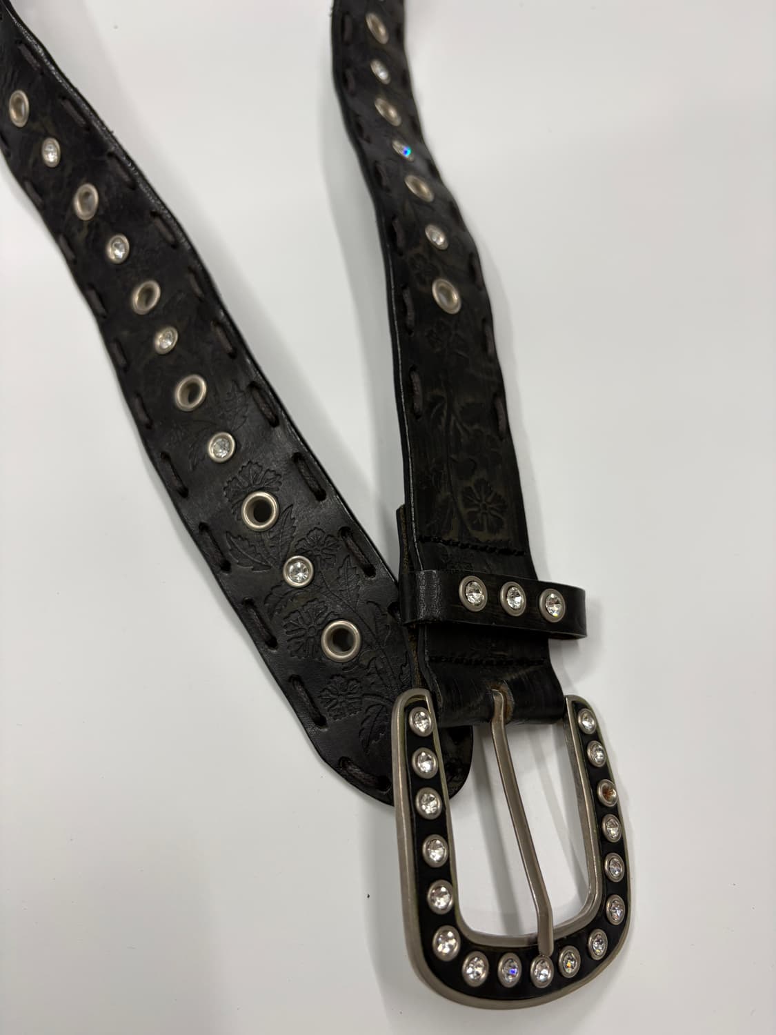 빈티지 크리스탈 버클 플로럴 레더 벨트 상품이미지5