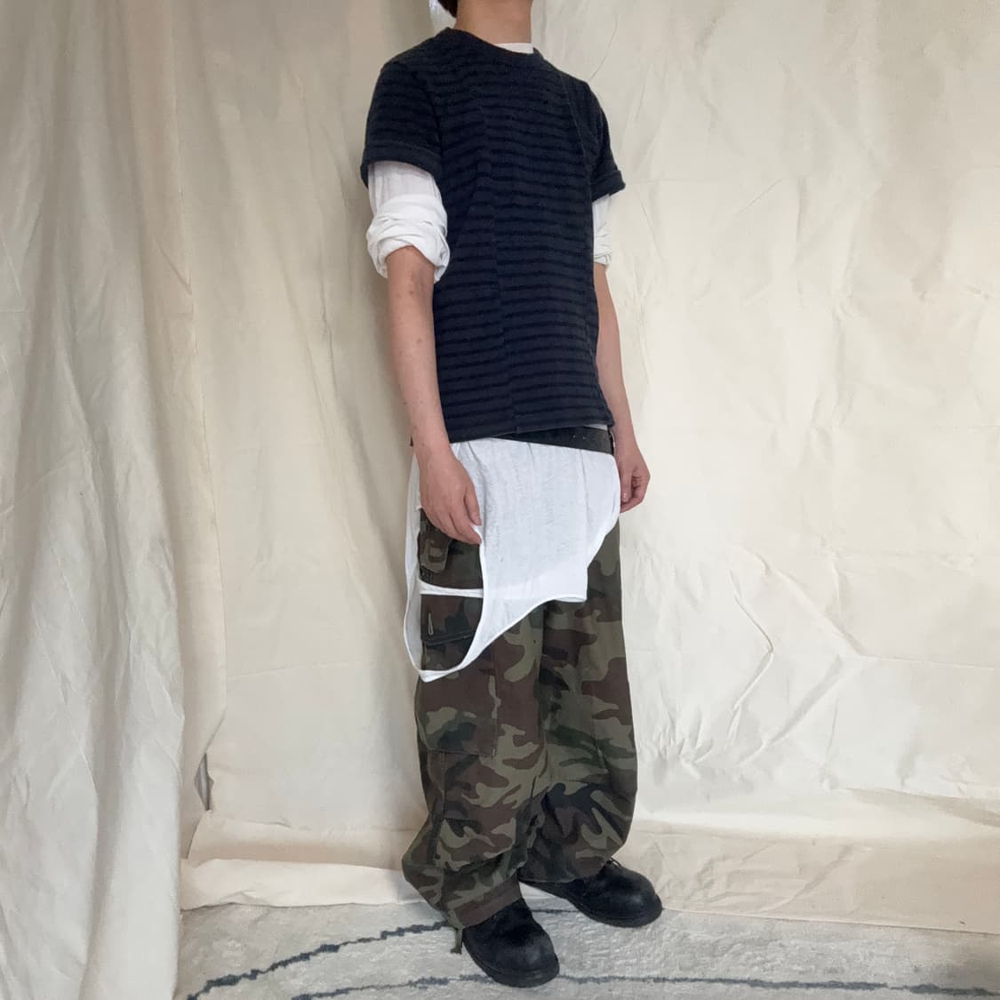 Sacai Paneled Striped Cotton T-Shirt 상품이미지5
