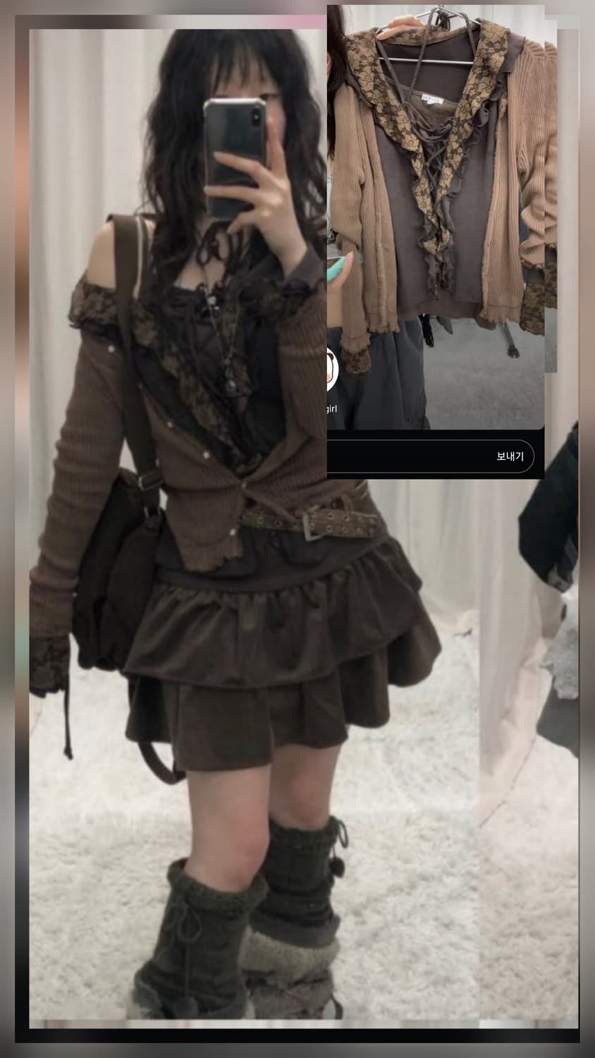 선가든 브라운 프릴블라 스커트 에겐 페어리 코디셋 상품이미지1