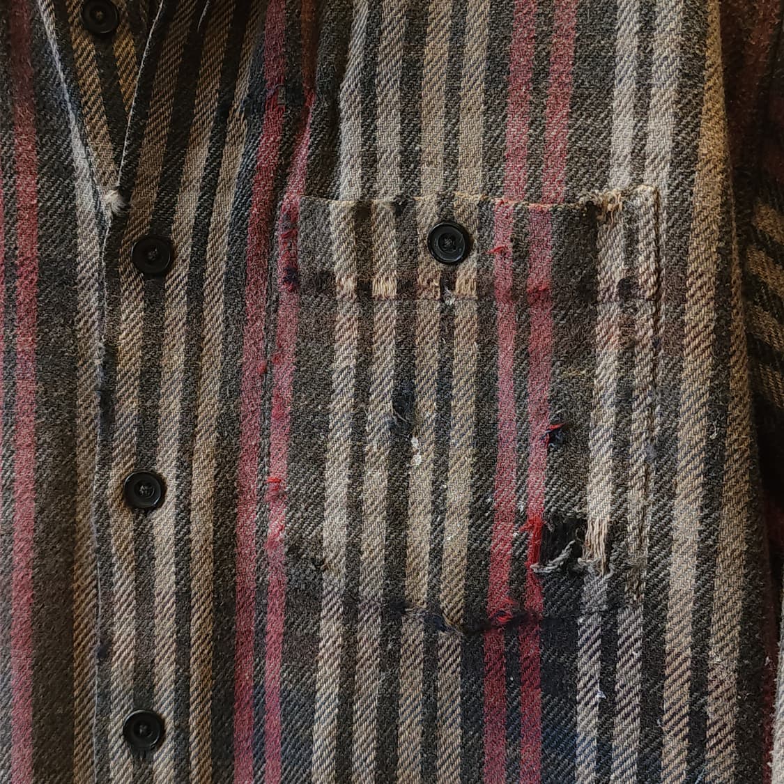 90s 빈티지 체크셔츠 헤비 플란넬 워크셔츠 썬페이딩 스트라이프 L 상품이미지4