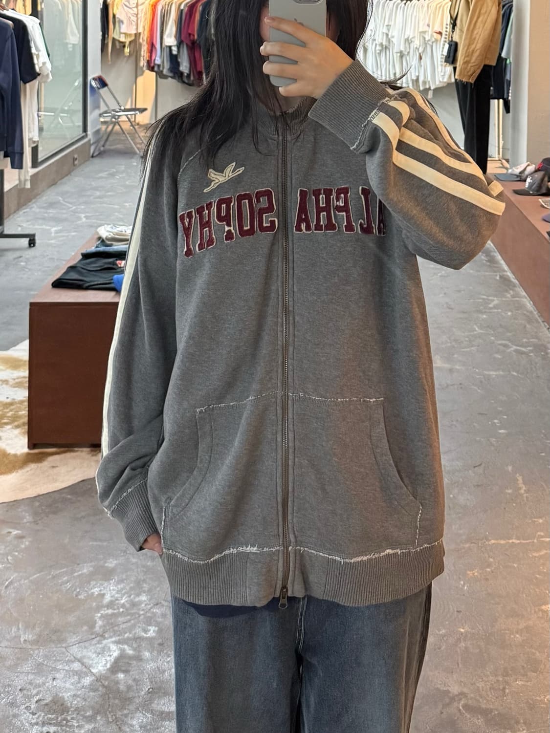 알파소피 로고 그레이 빈티지 집업 자켓 H3026 상품이미지1