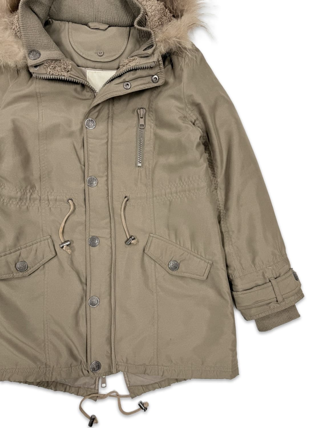 빈티지 베이지브라운 퍼 패딩 야상 상품이미지2