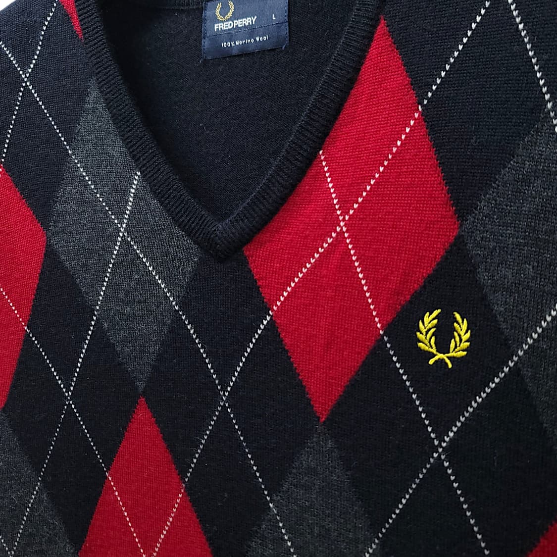 [L] 프레드페리 아가일 브이넥 메리노울 스웨터 니트 상품이미지5