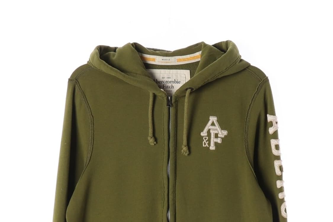 아베크롬비 앤 피치 올리브 슬리브 레터링 후드집업 L 상품이미지3