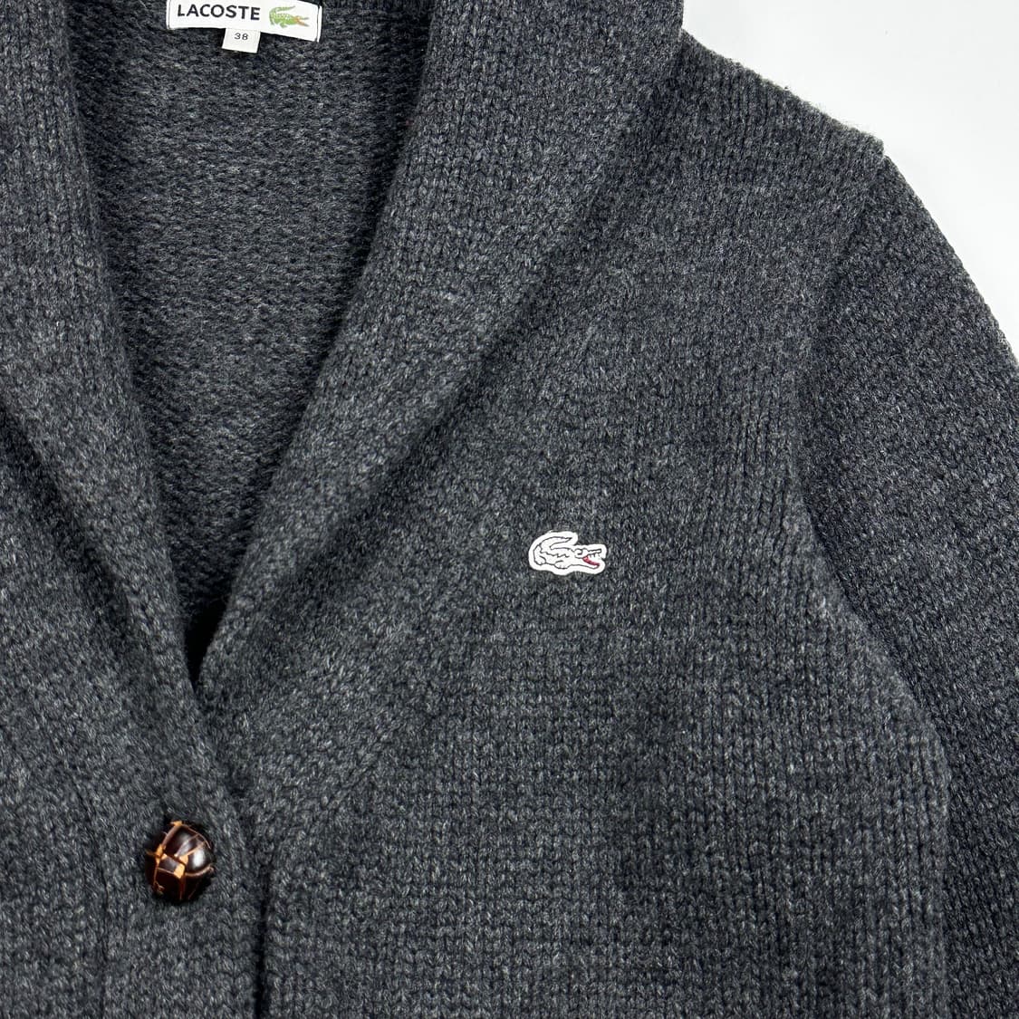 라코스테 여성 클래식 숄카라 니트 가디건 챠콜 그레이 여성L 상품이미지3