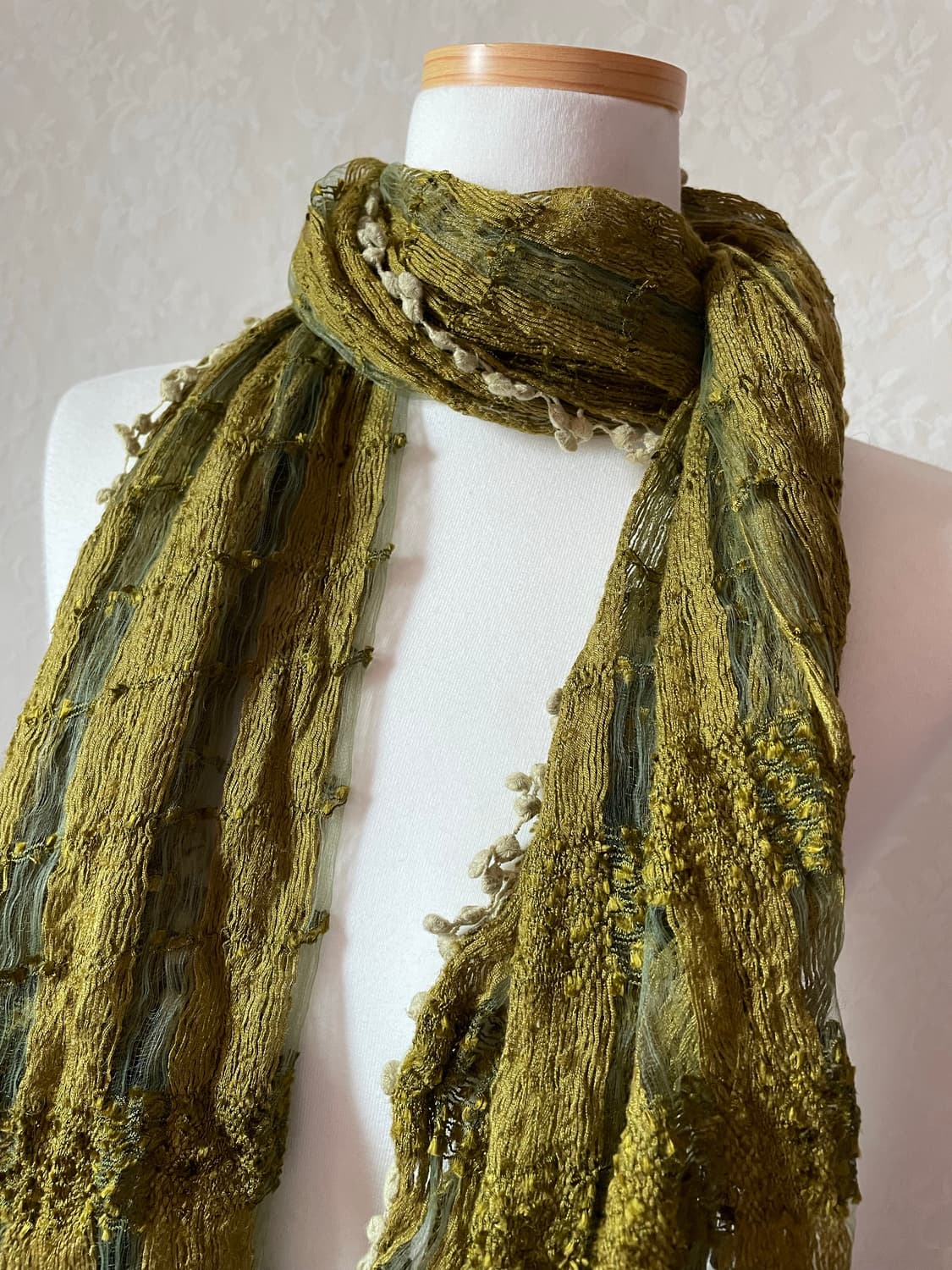 빈티지 시스루 스트라이프 니트 머플러 카키 상품이미지2