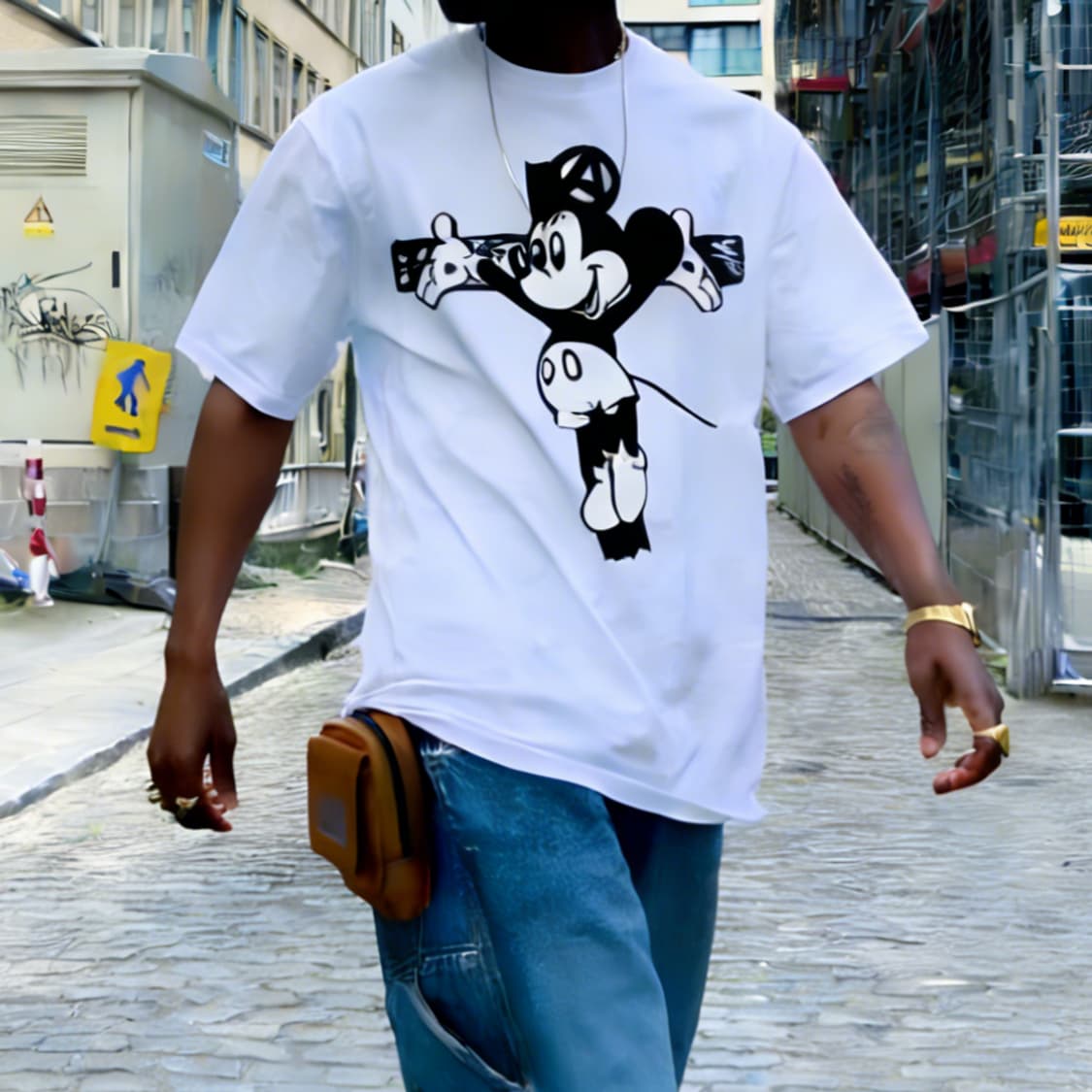 커스텀 미키 프린트 오버사이즈 반팔 상품이미지1