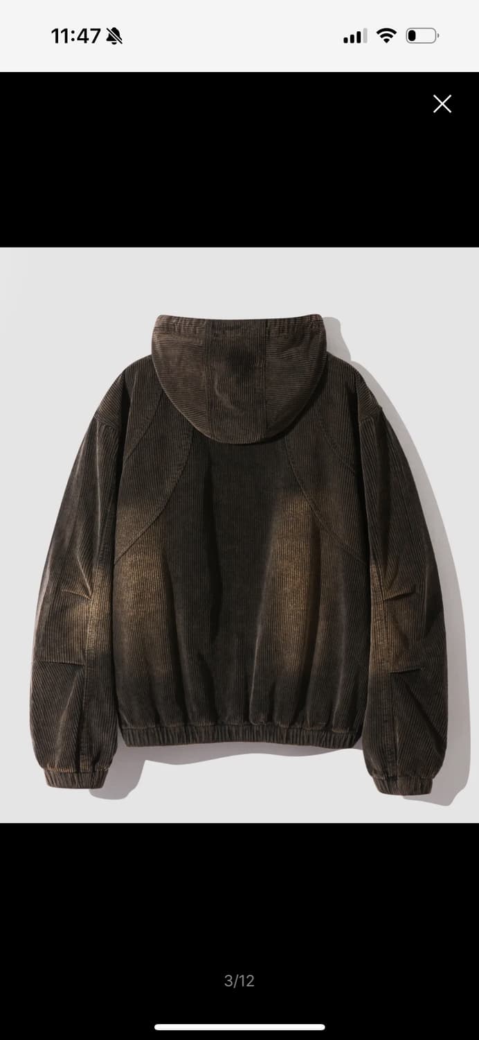 페이드 워싱 슬래쉬 코듀로이 후드 자켓 더스트 블랙 상품이미지3