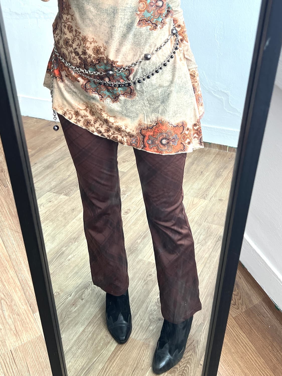 brown check pattern poly pants 상품이미지3