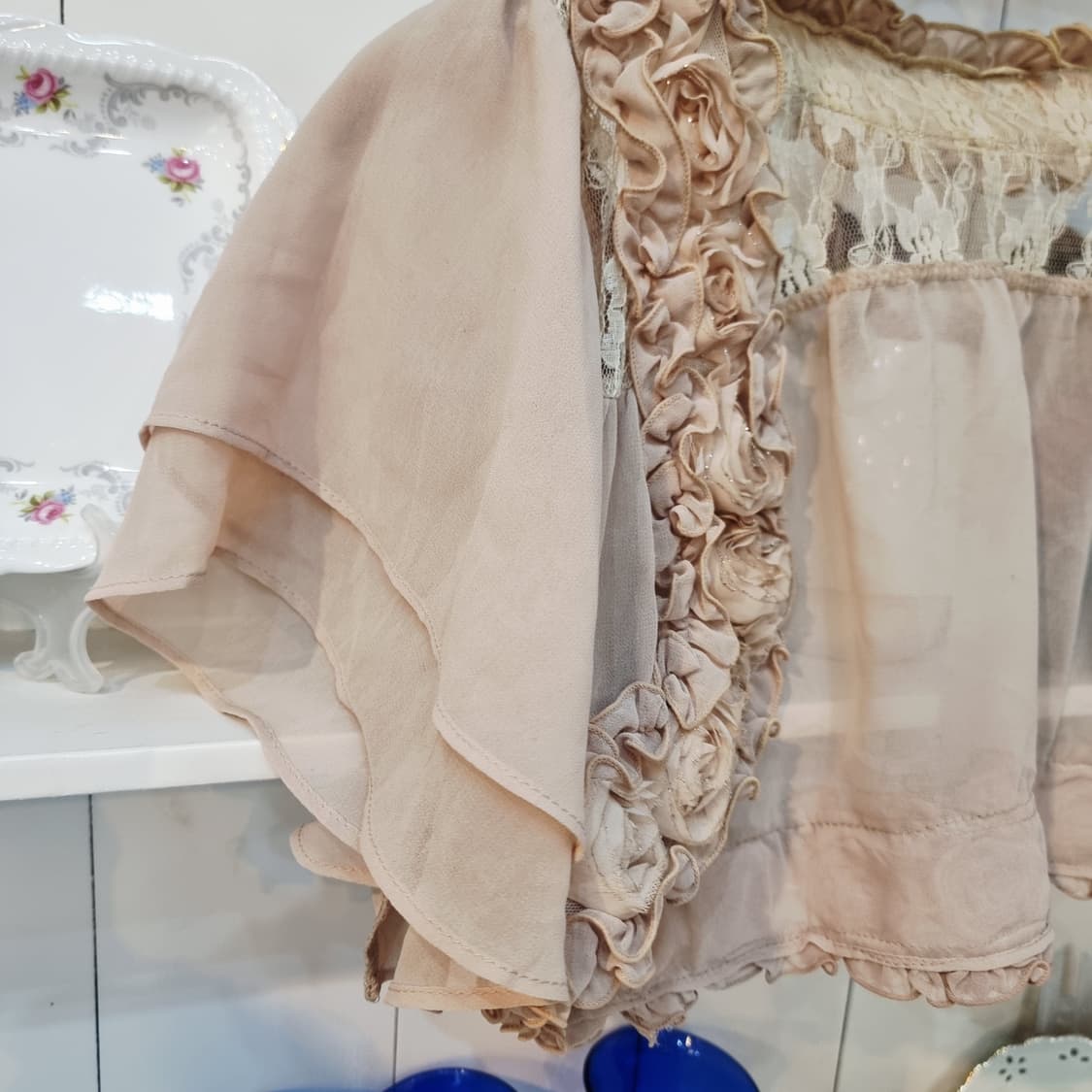 레이스 플라워 장식 볼레로 핑크 베이지 상품이미지2