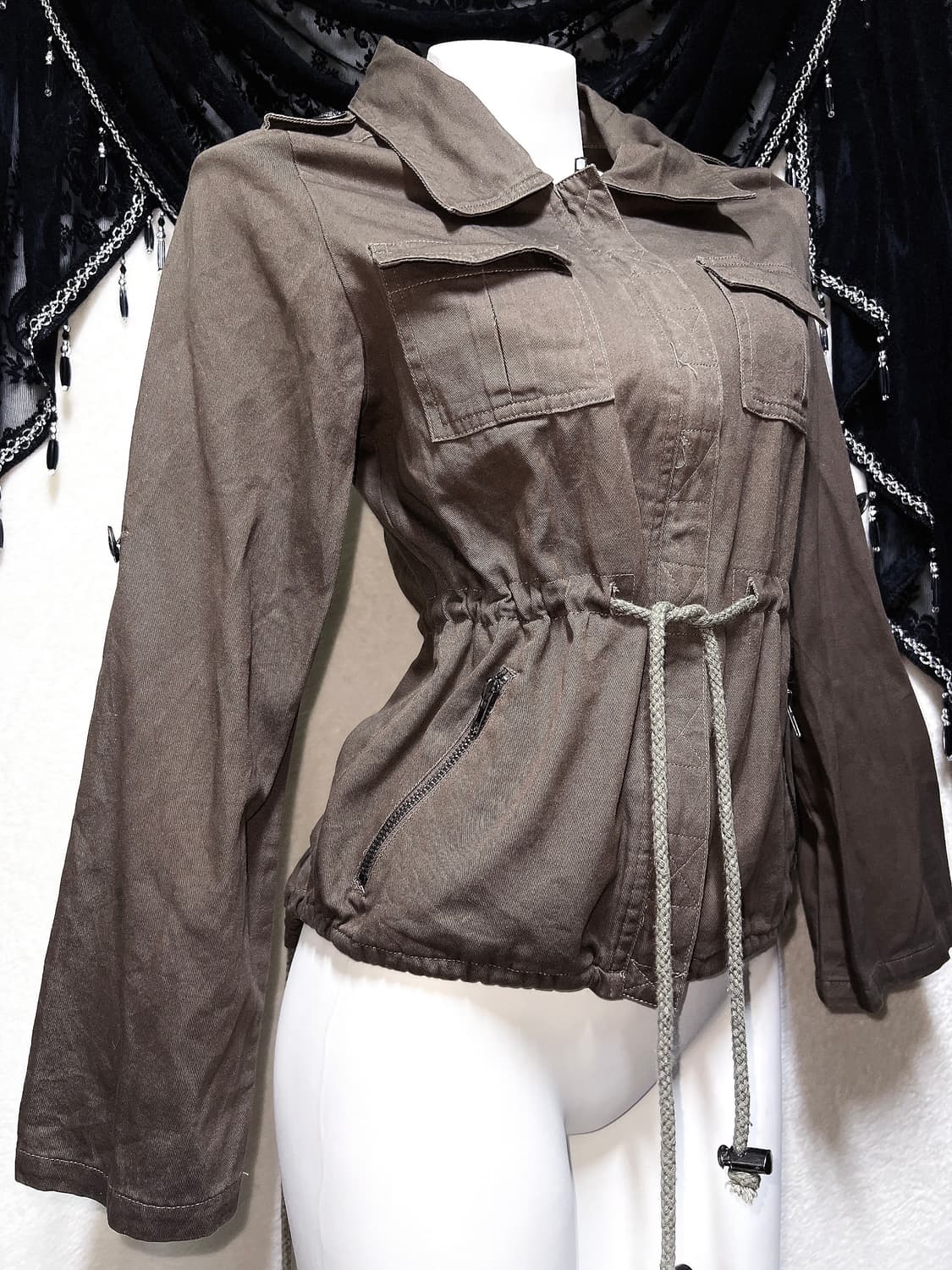 y2k 와투케 갸루 펑크 d.i.a 다이아깔 스트링 트임 견장 야상자켓 상품이미지7