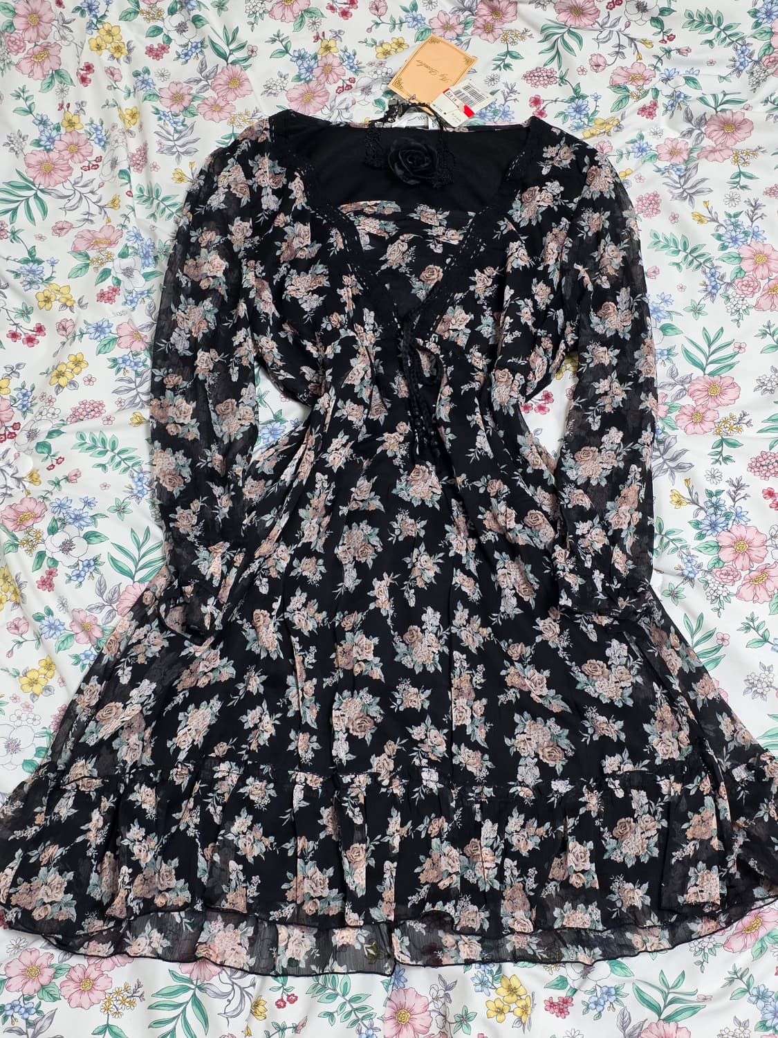 일본빈티지 sky bomber 블랙로즈 보헤미안 쉬폰 모리걸 원피스 상품이미지4