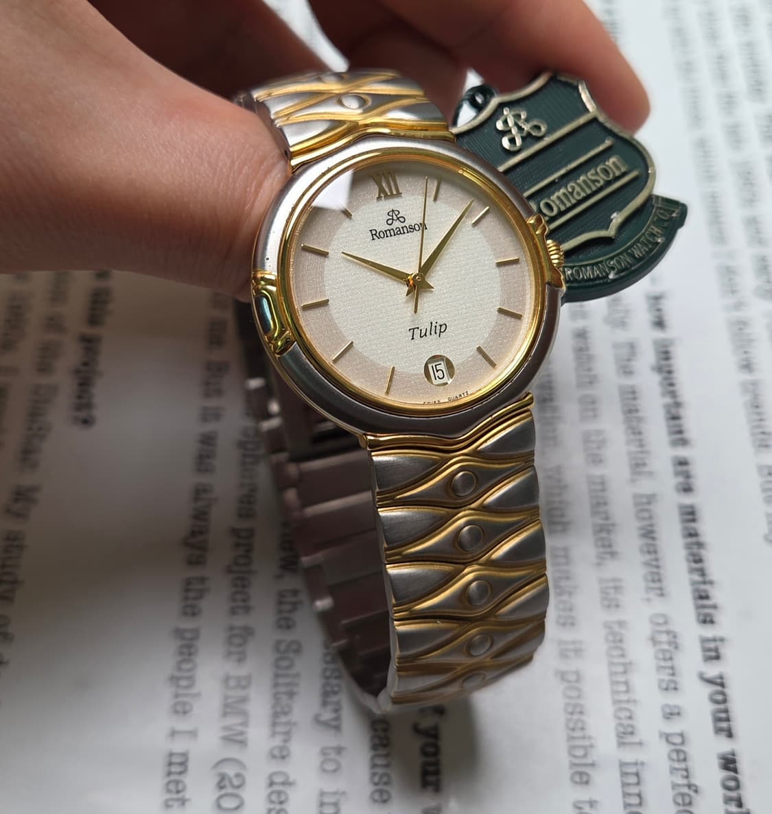 데드스탁] 빈티지 로만손 튤립 투톤 스파클 다이얼 칼침핸즈 쿼츠 남성용
 상품이미지2