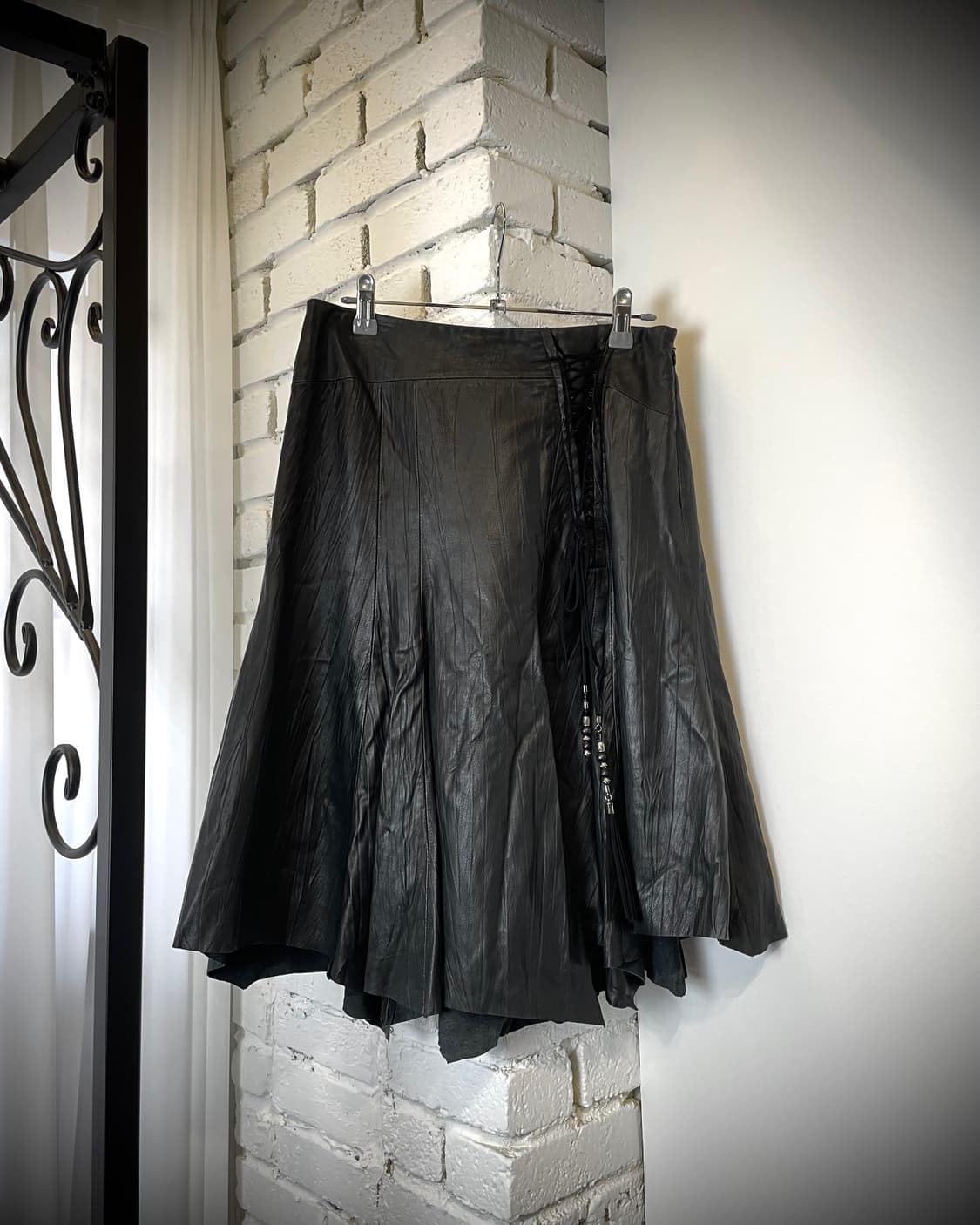 펑크 아카이브 블랙 양가죽 아일렛 코르셋 스커트 상품이미지1