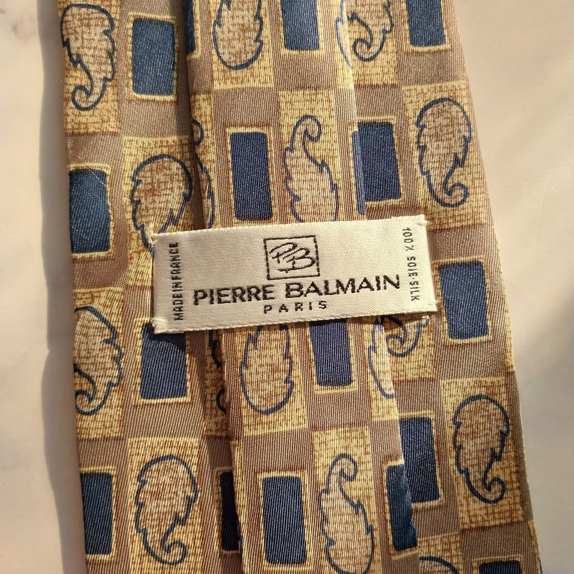 발망 실크 베이지&브라운&블루 패턴 넥타이 9.3cm A+등급 K1365 상품이미지9