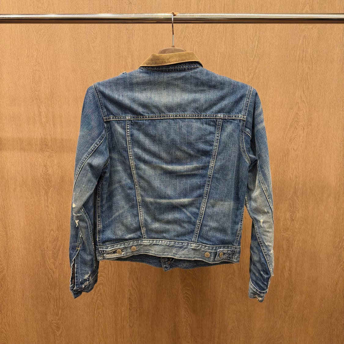 데님 앤 서플라이 데님 자켓 코듀로이 카라 디스트로이드 워싱 디테일 블루 상품이미지3