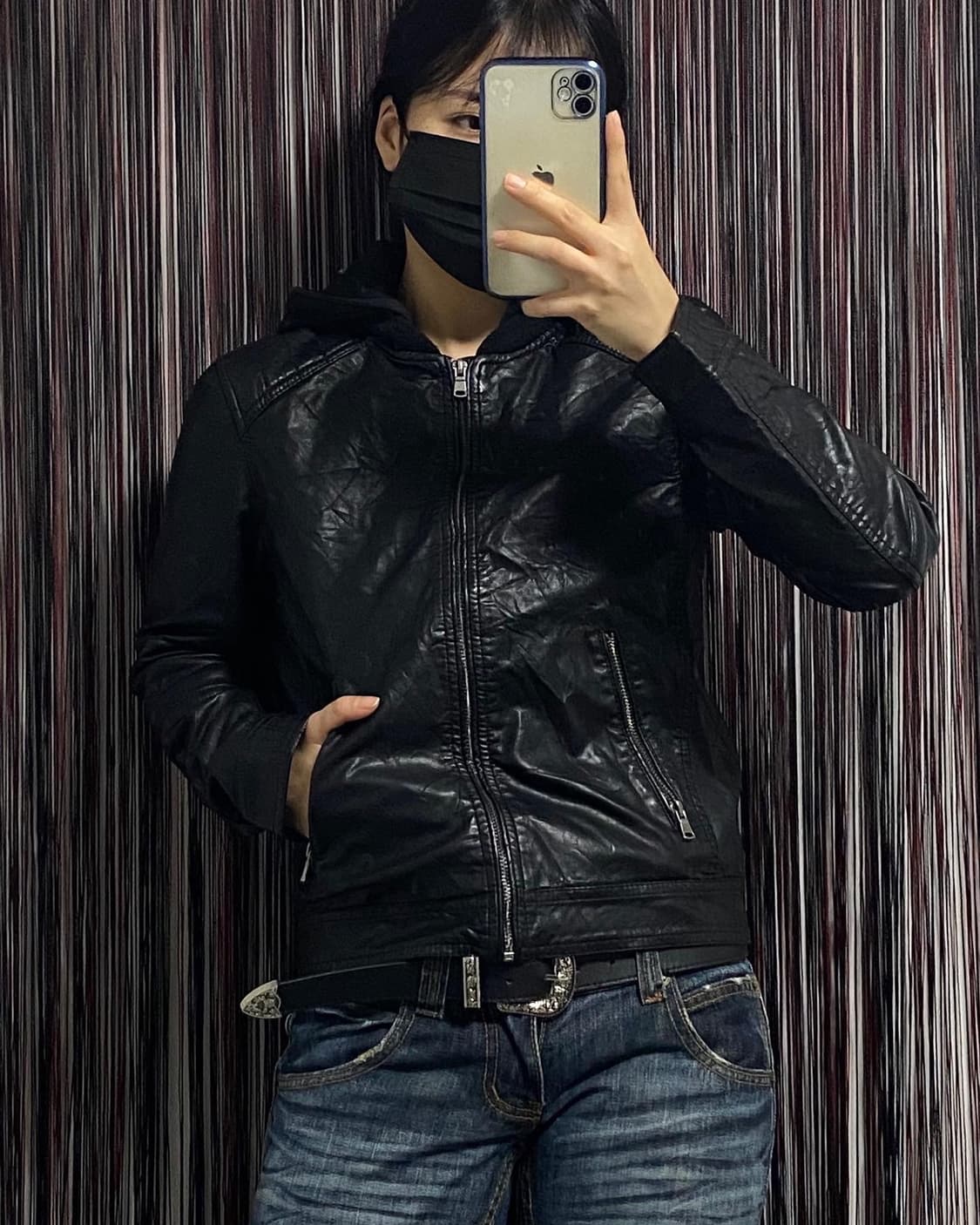 Japan) 비건레더 후드가죽자켓  상품이미지1