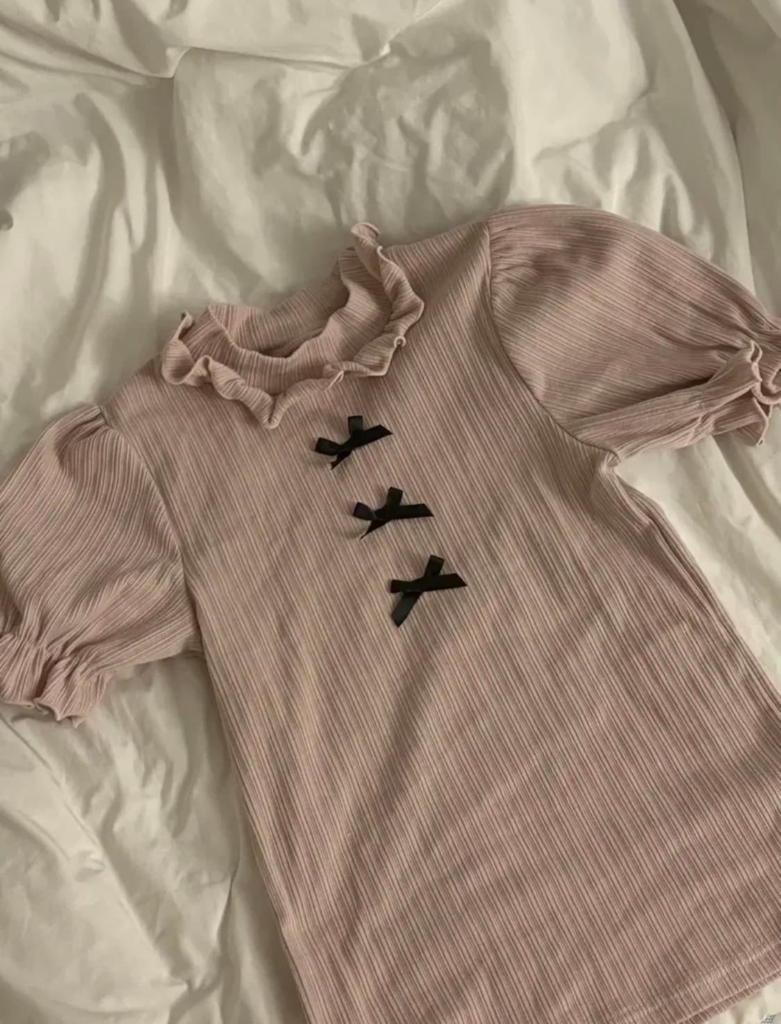 앙크루즈 3연 리본 반팔 핑크 ank rouge 상품이미지1