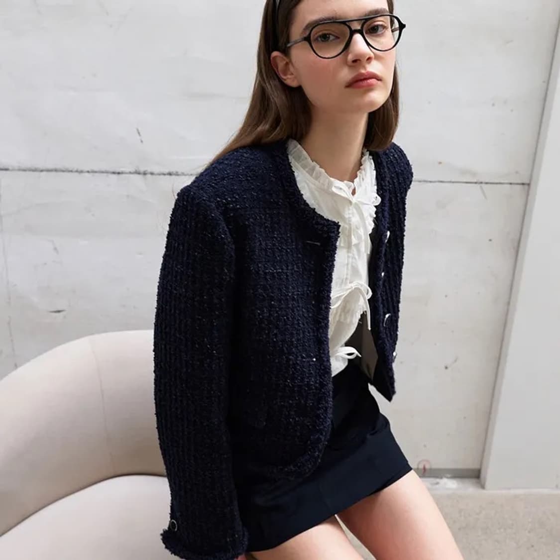 마론에디션 D/Navy 클래식 코튼 트위드 블레이저 상품이미지2