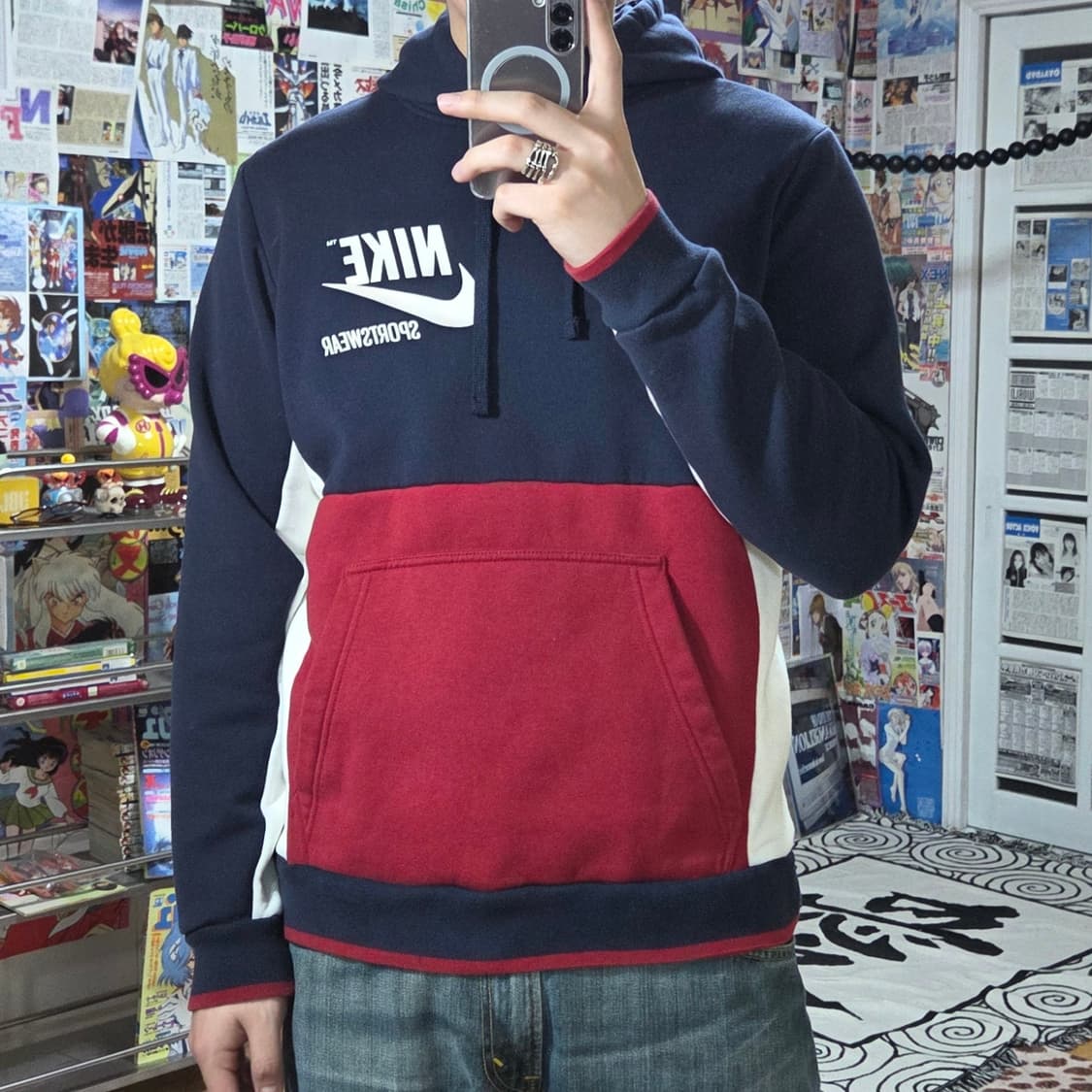 나이키 네이비 레드 배색 후드티 상품이미지2